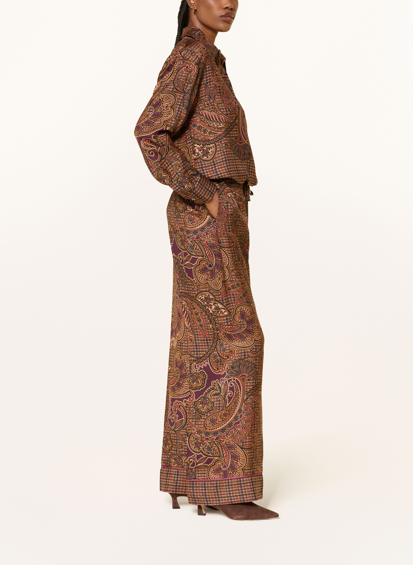 SEM PER LEI Marlenehose aus Seide: COGNAC / DUNKELLILA / SCHWARZ