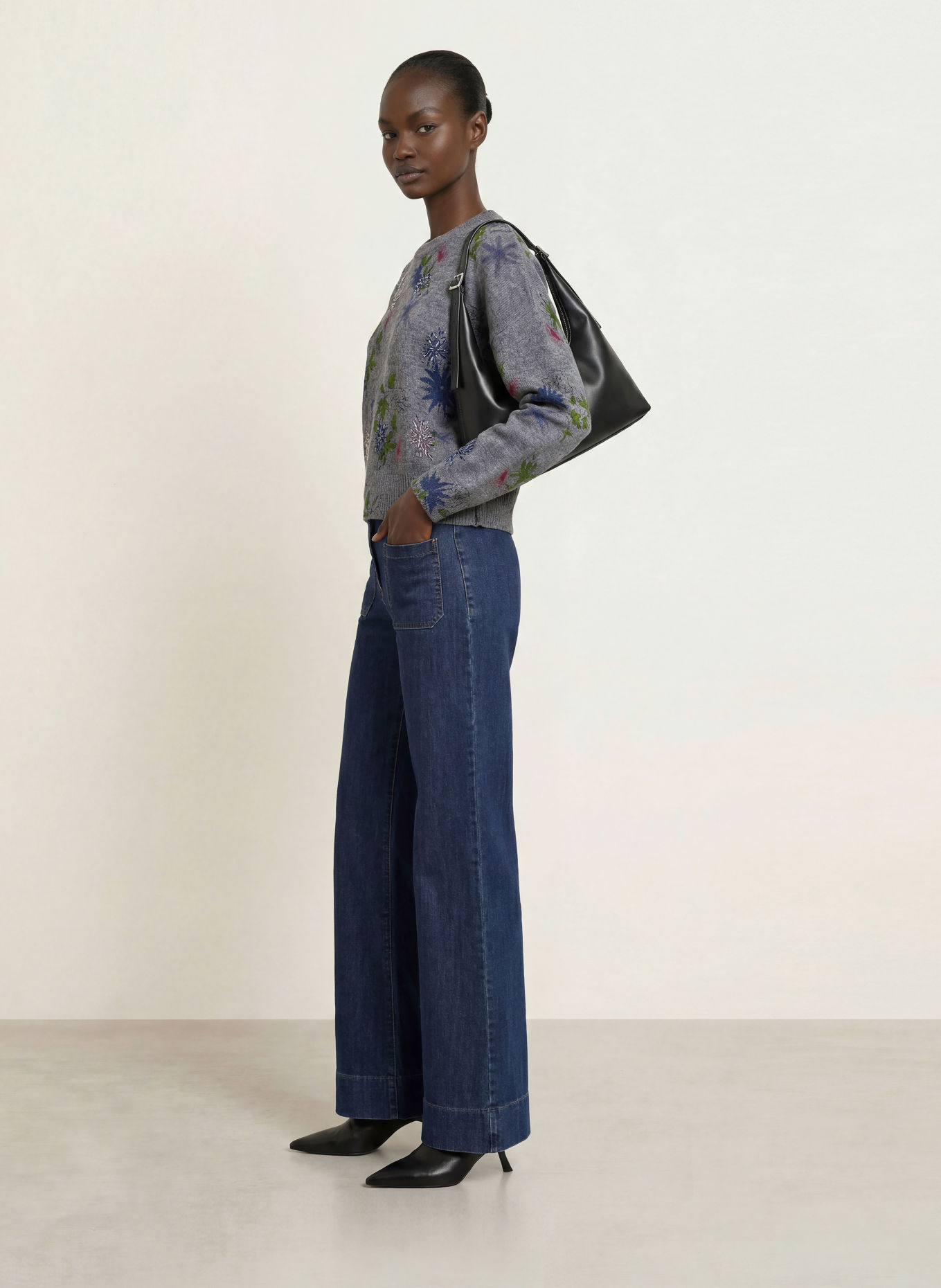 SEM PER LEI Sweater with gemstones: DARK GRAY / DARK GREEN / DARK BLUE