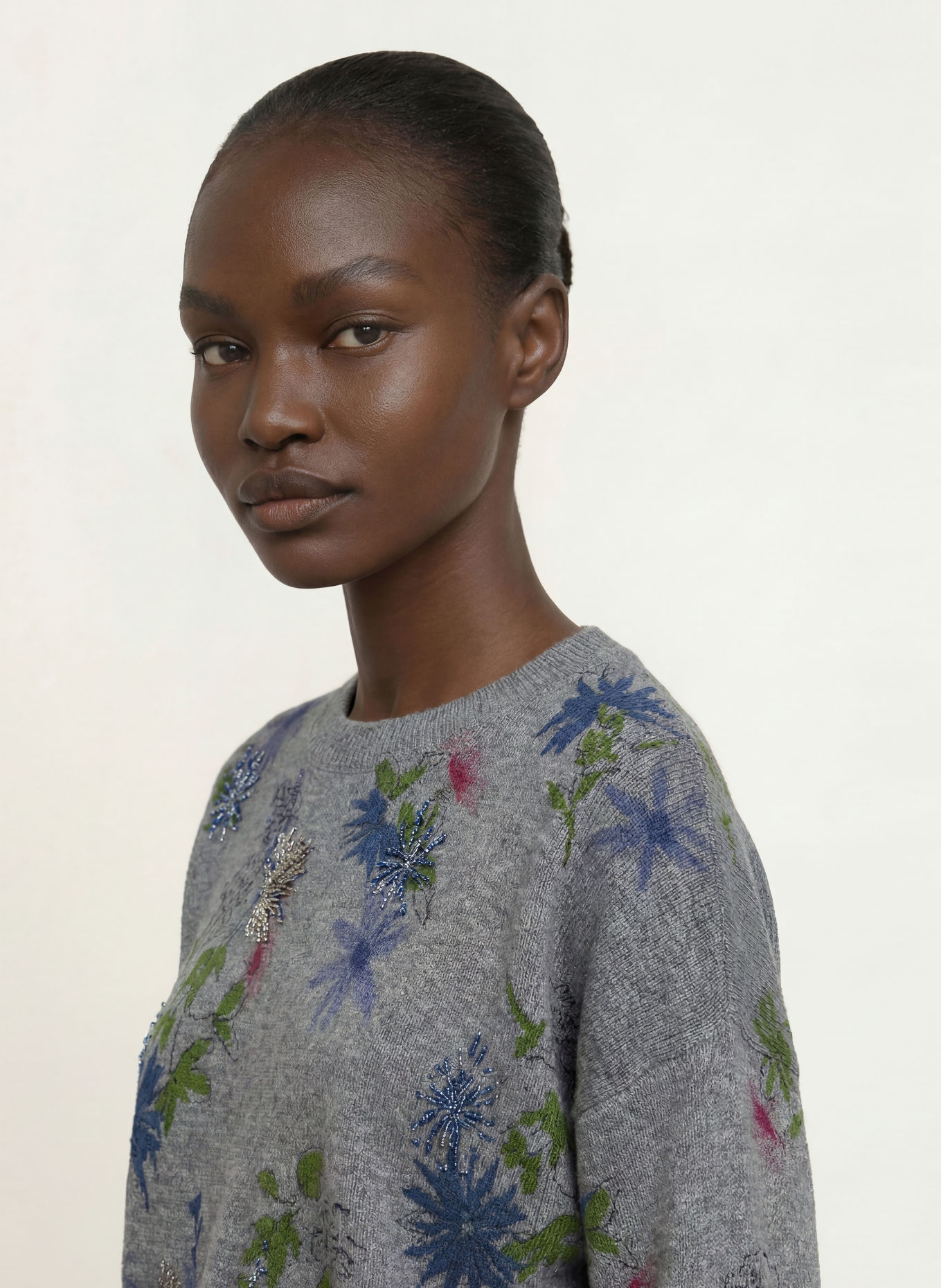 SEM PER LEI Sweater with gemstones: DARK GRAY / DARK GREEN / DARK BLUE