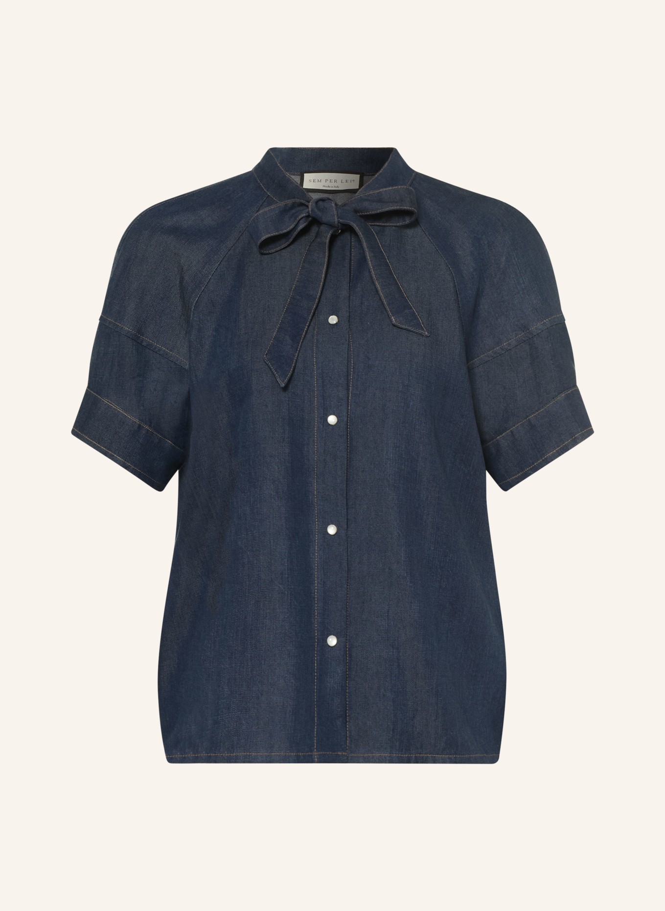 SEM PER LEI Jeansblouse met strik: DONKERBLAUW