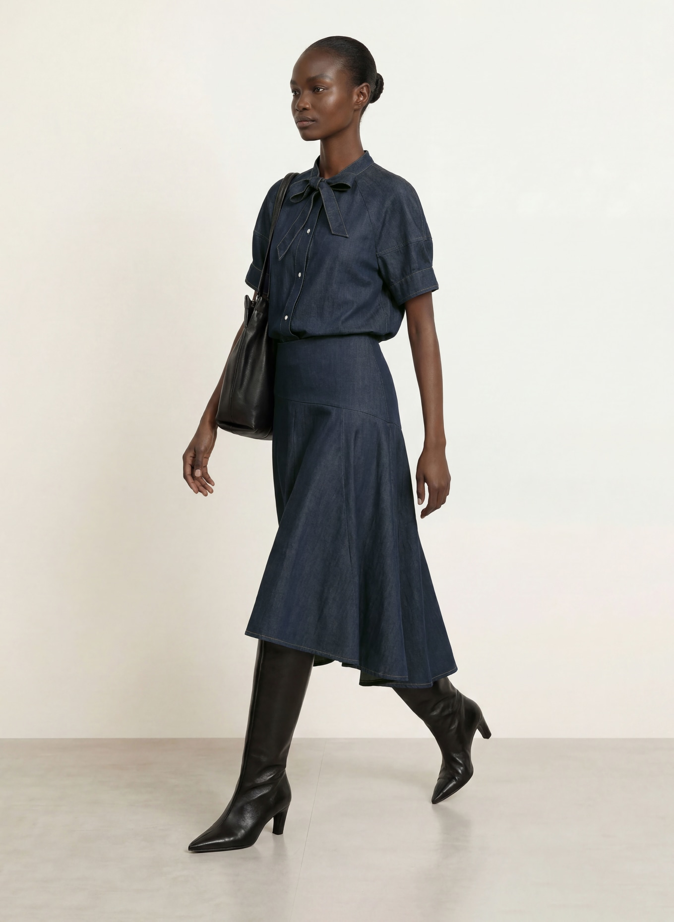 SEM PER LEI Jeansblouse met strik: DONKERBLAUW