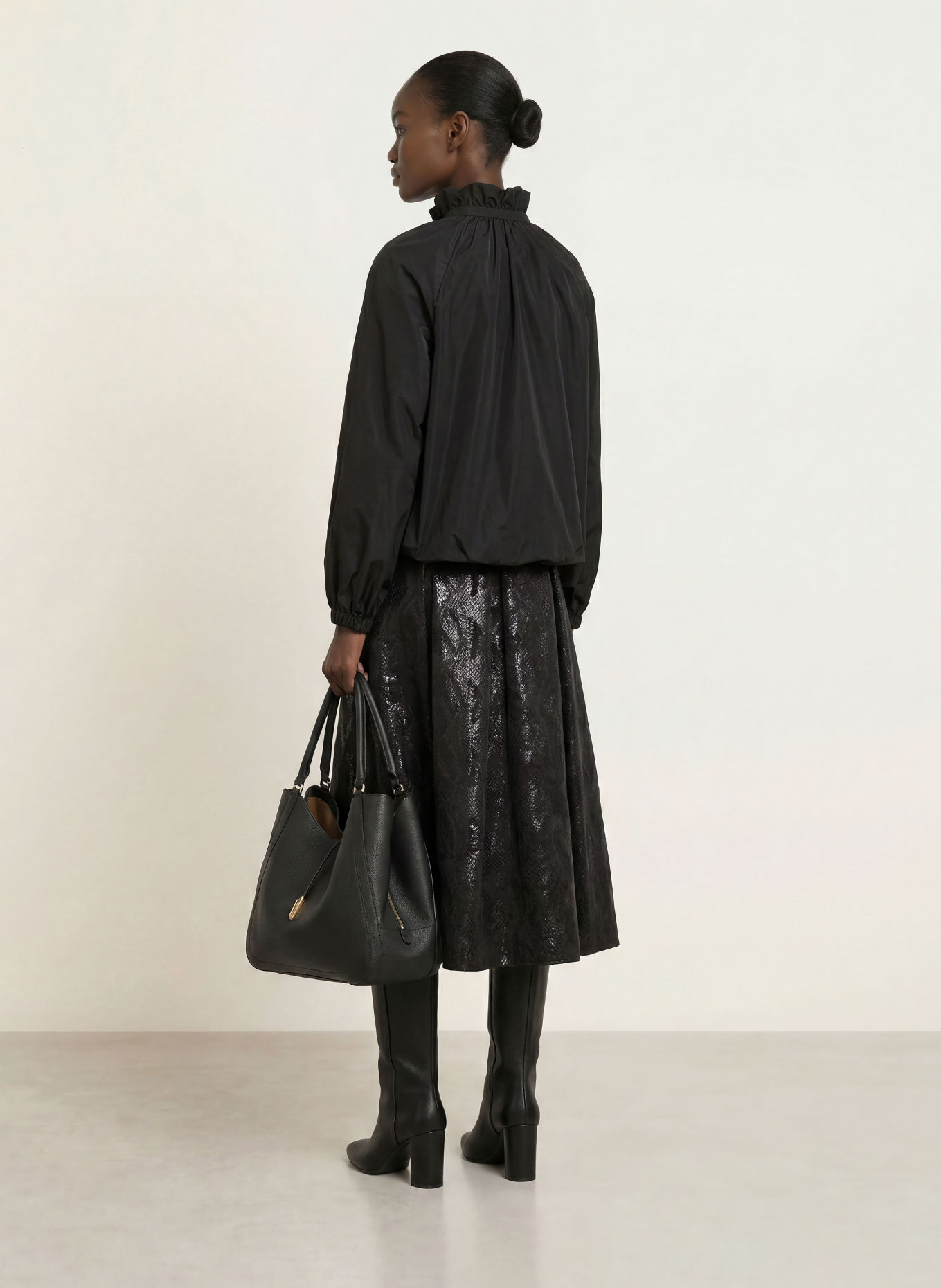 SEM PER LEI Pleated jacquard skirt: BLACK