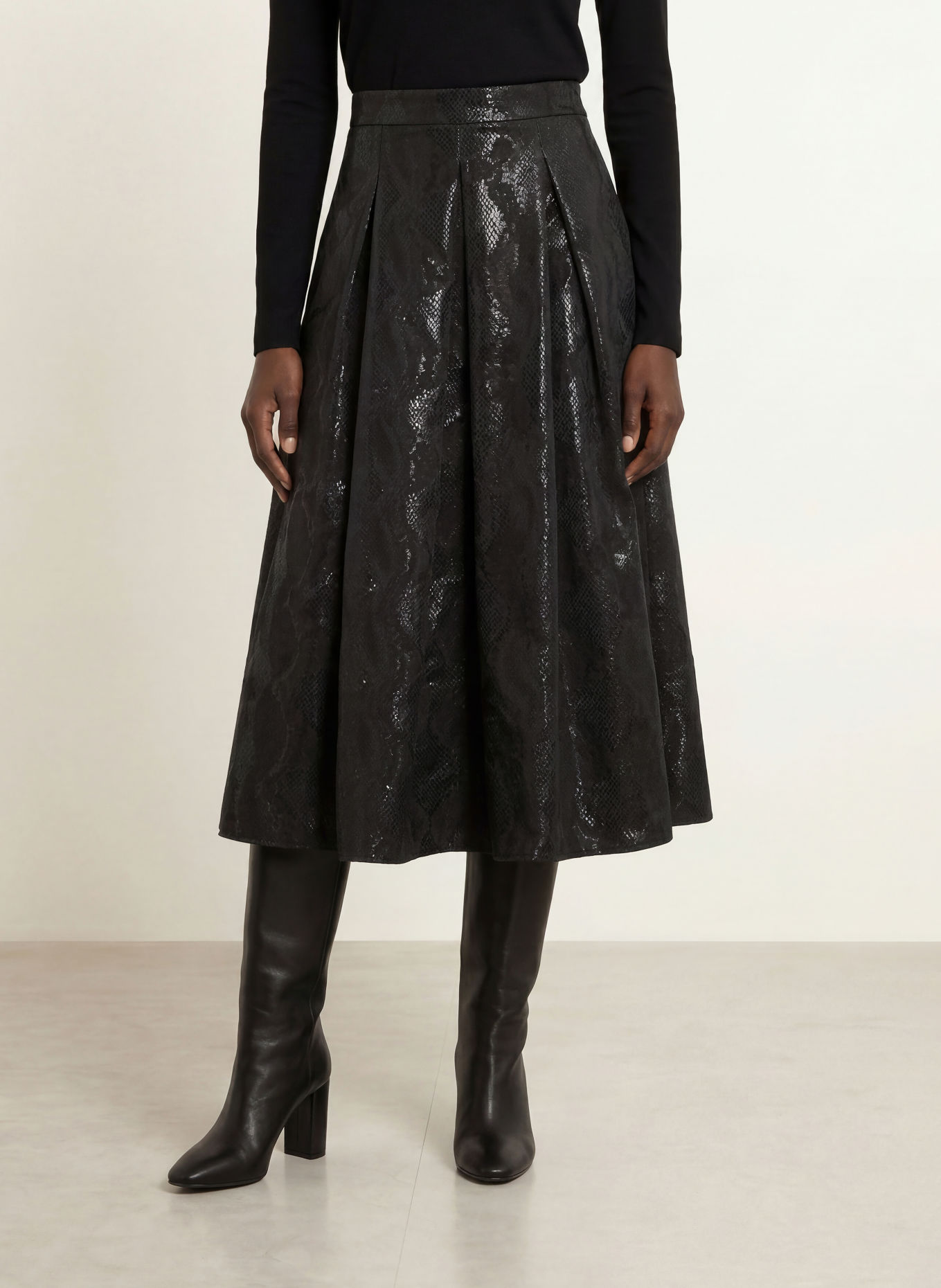 SEM PER LEI Pleated jacquard skirt: BLACK