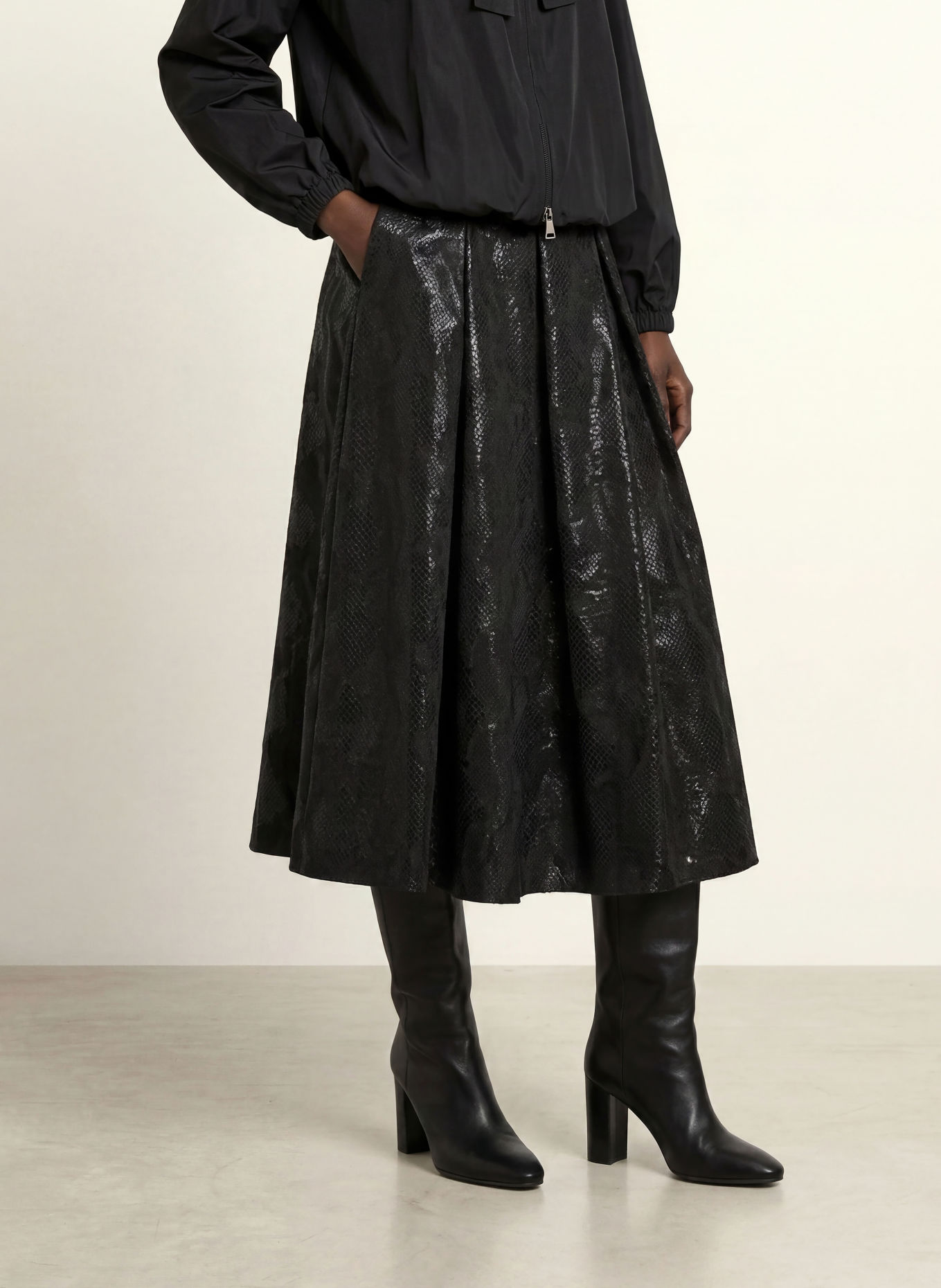 SEM PER LEI Pleated jacquard skirt: BLACK