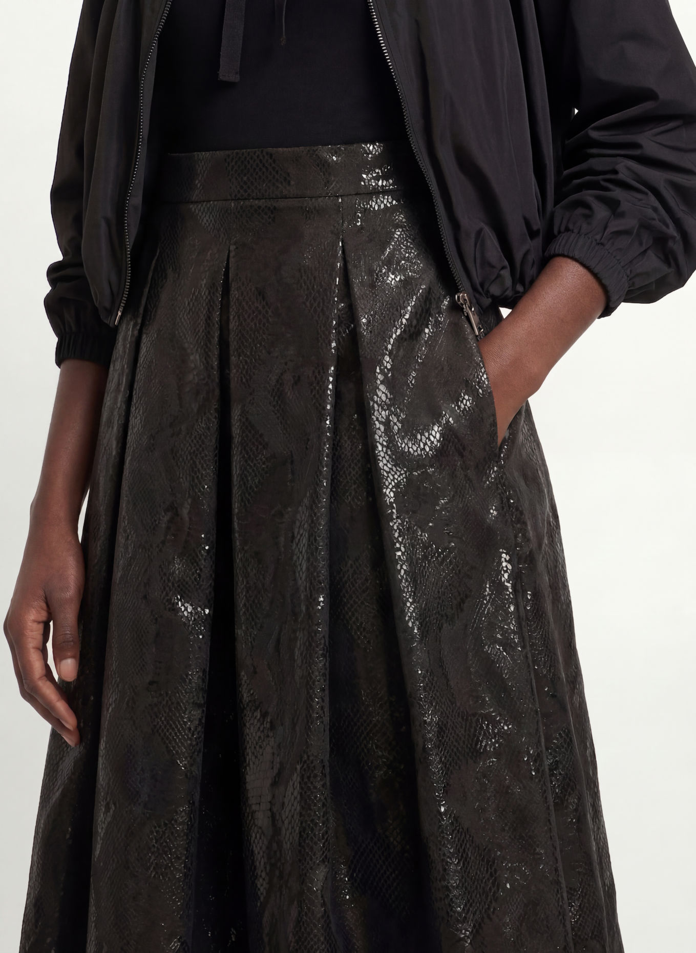 SEM PER LEI Pleated jacquard skirt: BLACK