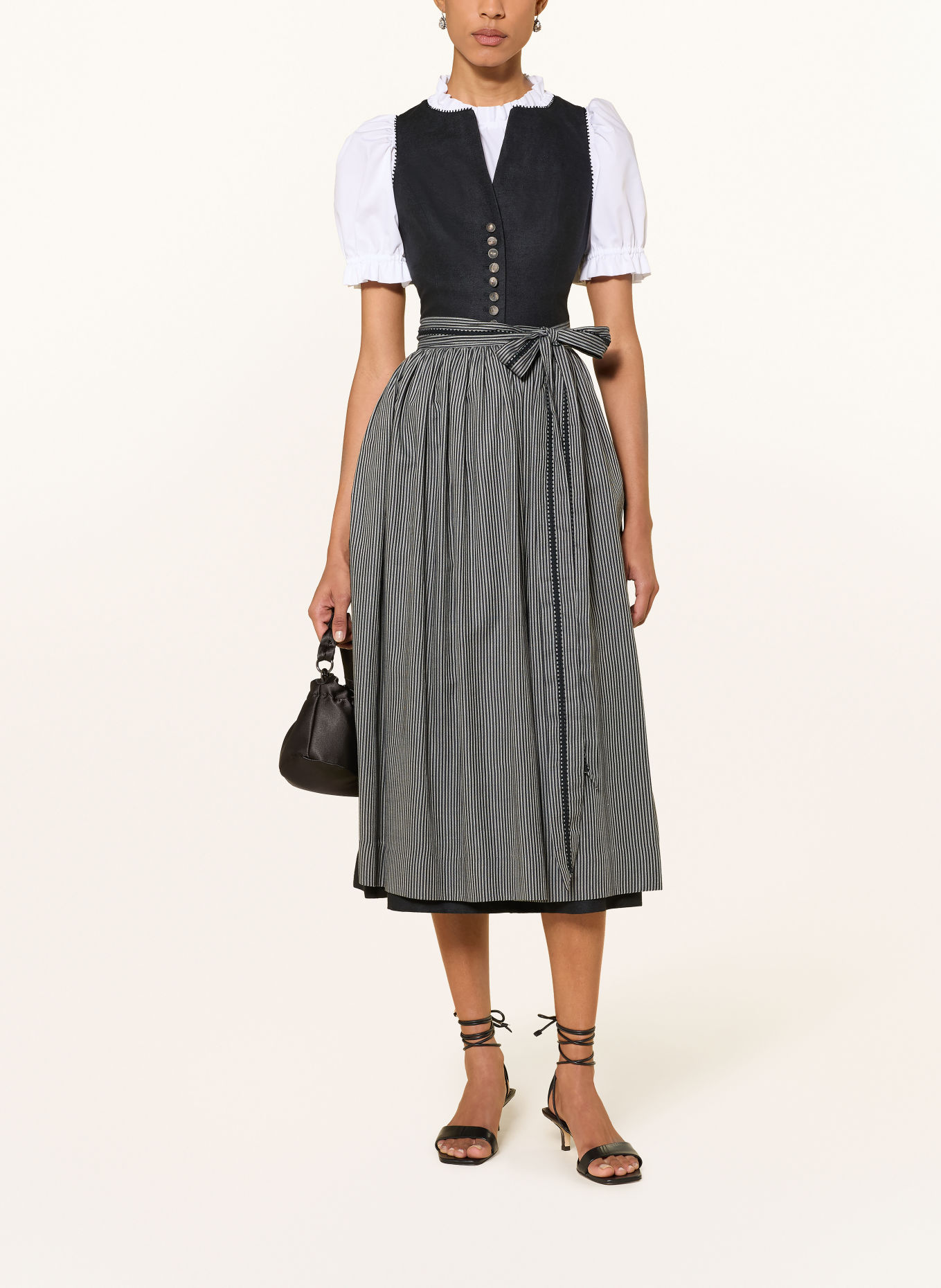 WALDORFF Dirndl ALBA van linnen: ZWART / GRIJS