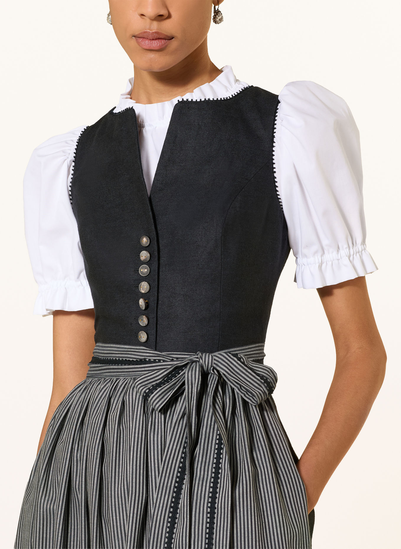 WALDORFF Dirndl ALBA van linnen: ZWART / GRIJS