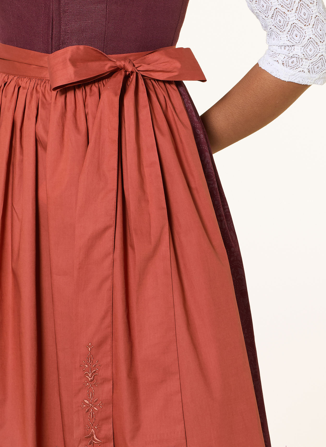 WALDORFF Dirndl LISA van linnen: DONKERROOD / COGNAC / LICHTROOD