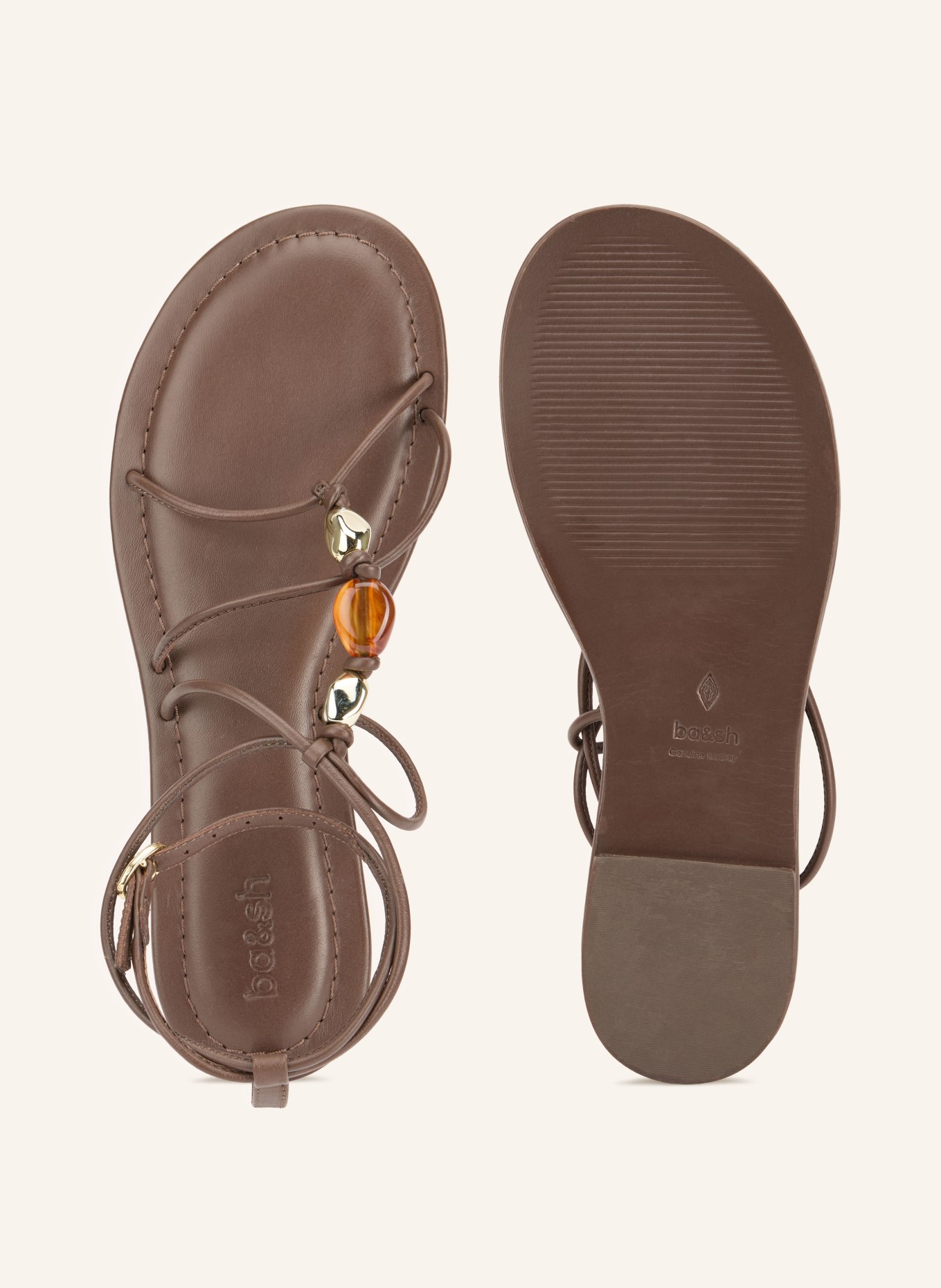 ba&sh Sandalen CAYA mit Schmuckperlen: DUNKELBRAUN / GOLD