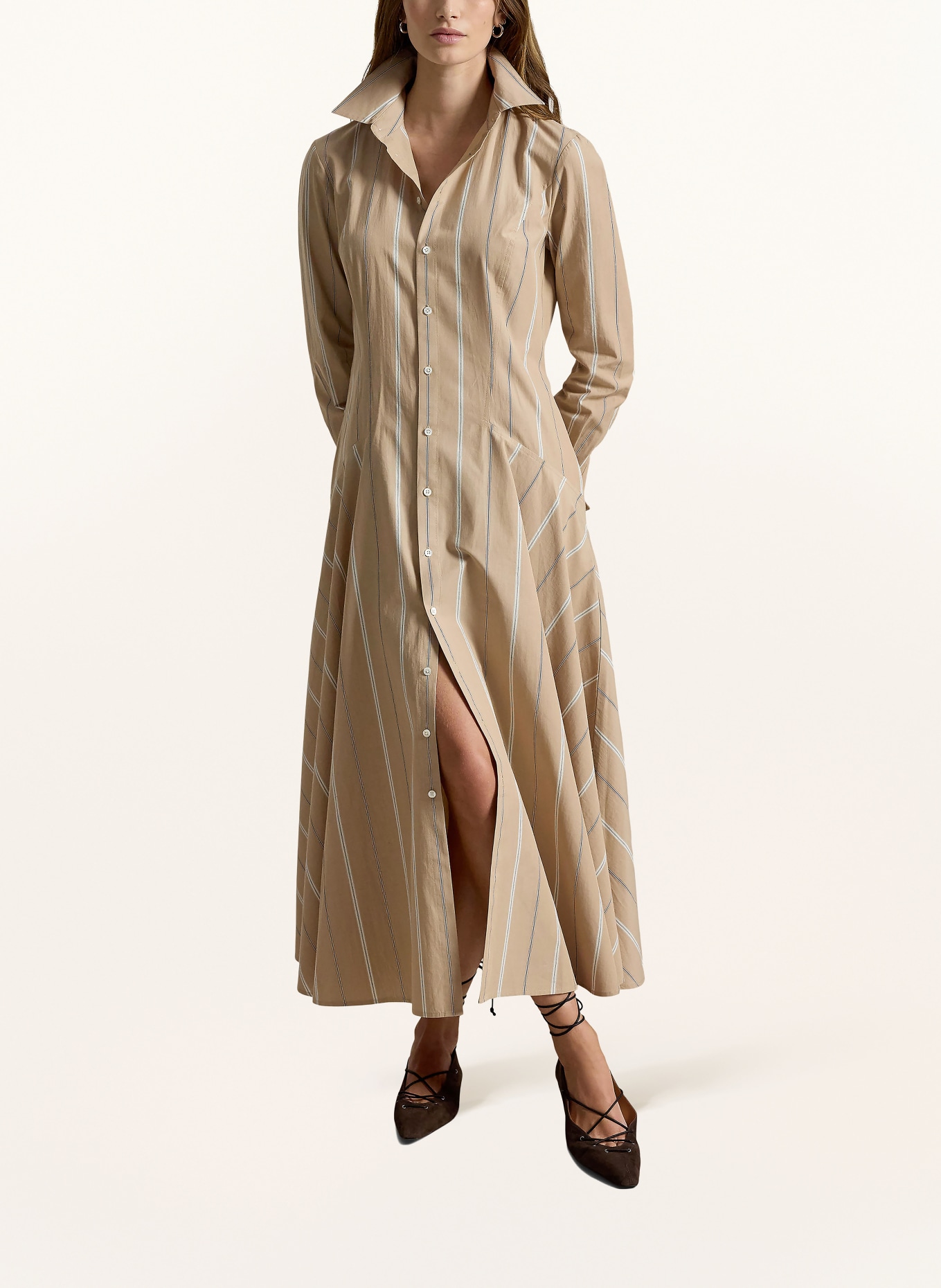 POLO RALPH LAUREN Robe chemise: BEIGE / GRIS FONCÉ / BLANC