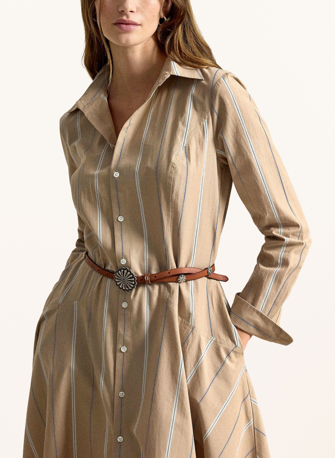 POLO RALPH LAUREN Robe chemise: BEIGE / GRIS FONCÉ / BLANC