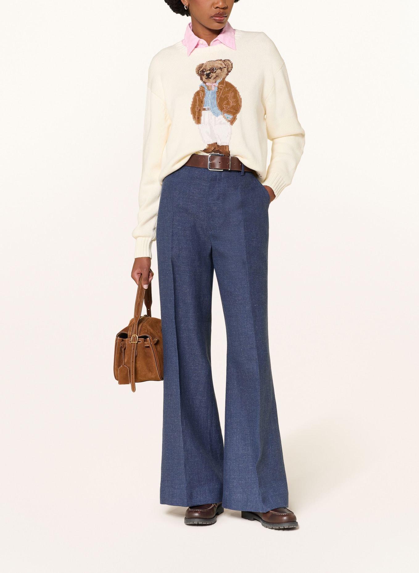 POLO RALPH LAUREN Marlenehose mit Leinen: DUNKELBLAU