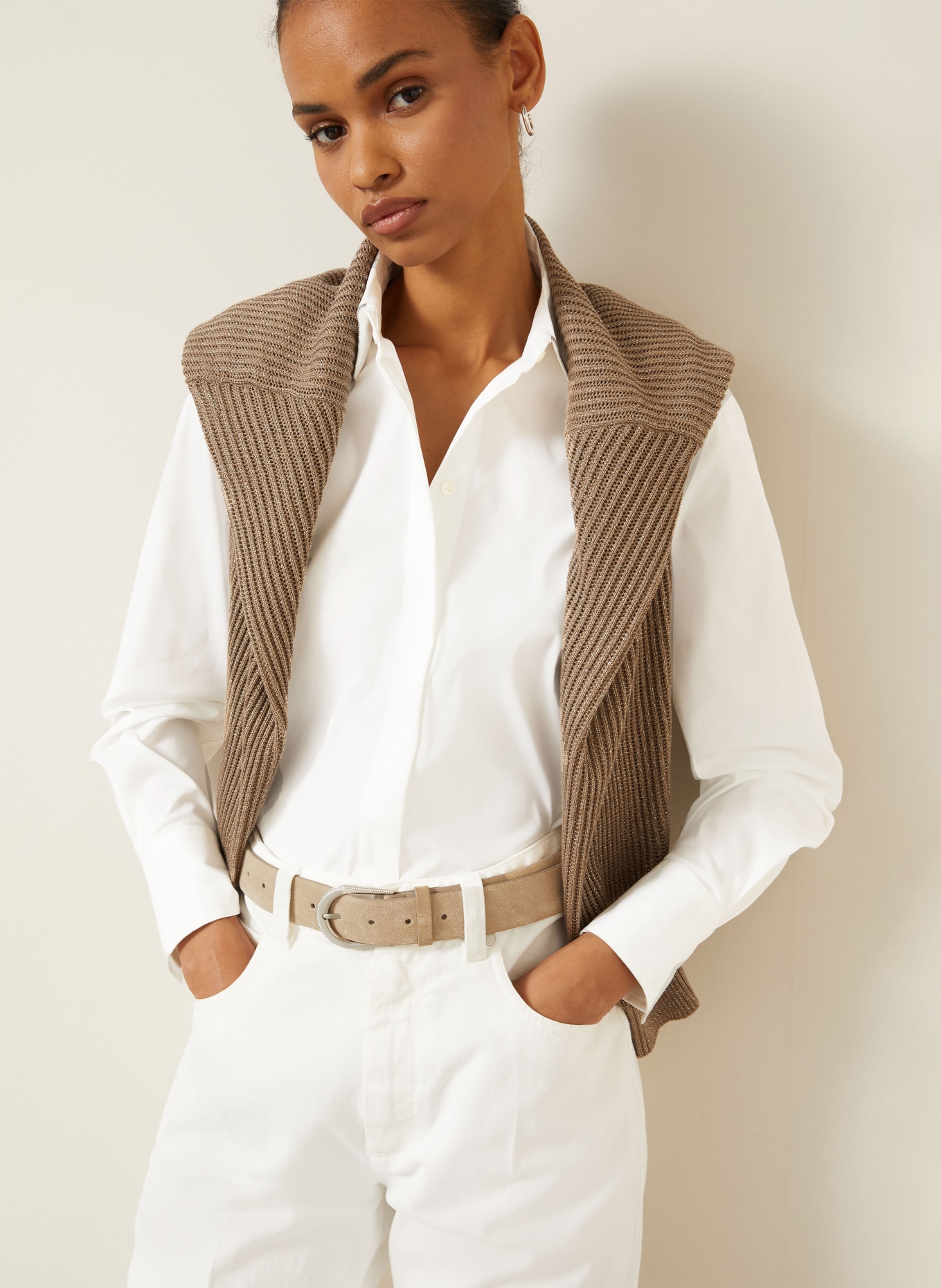 BRUNELLO CUCINELLI Hemdbluse mit Schmucksteinen: WEISS