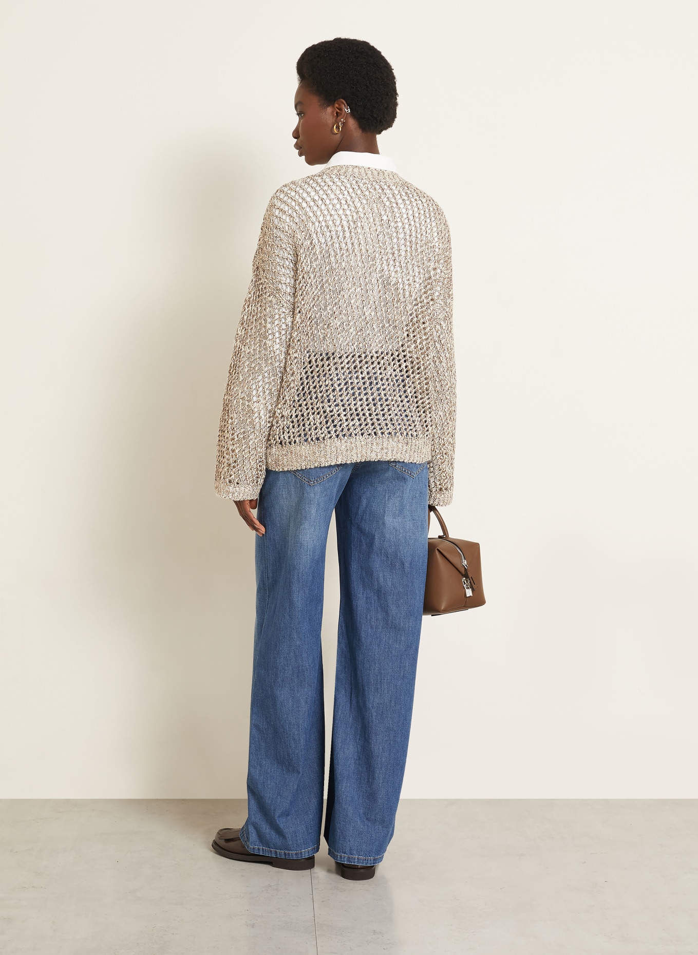 BRUNELLO CUCINELLI Sweater made of linen and silk: LIGHT BROWN / GOLD / DARK BROWN