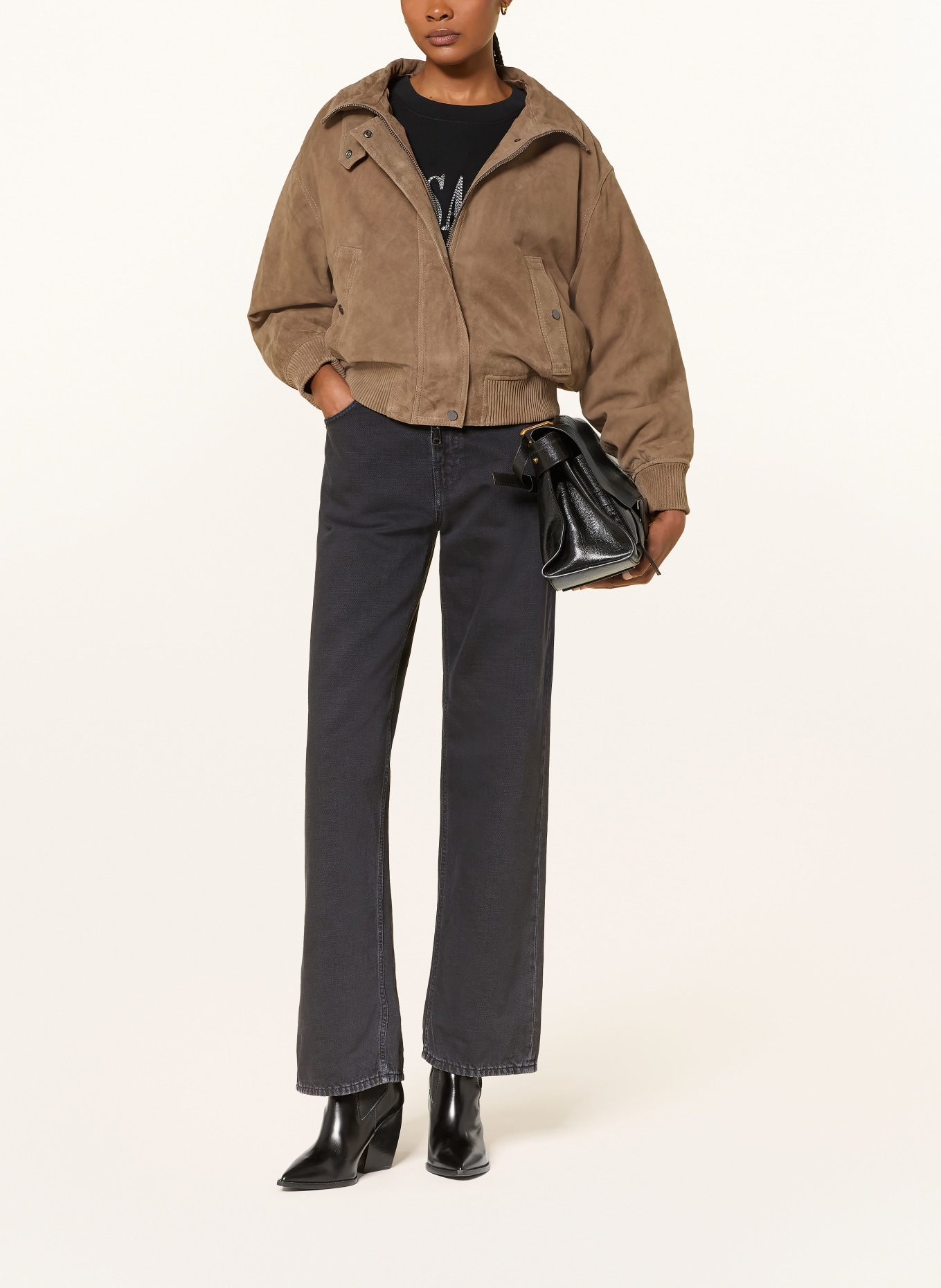 REISS CARA Leather Jacket: BROWN