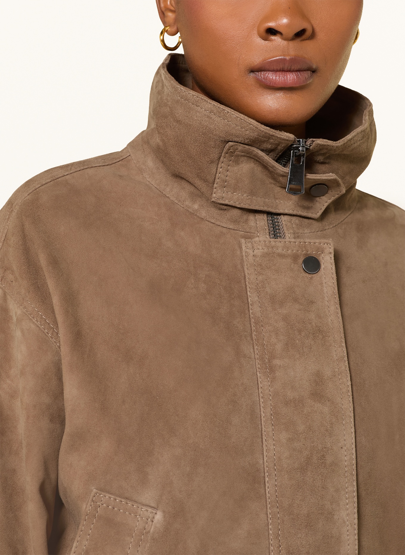 REISS CARA Leather Jacket: BROWN