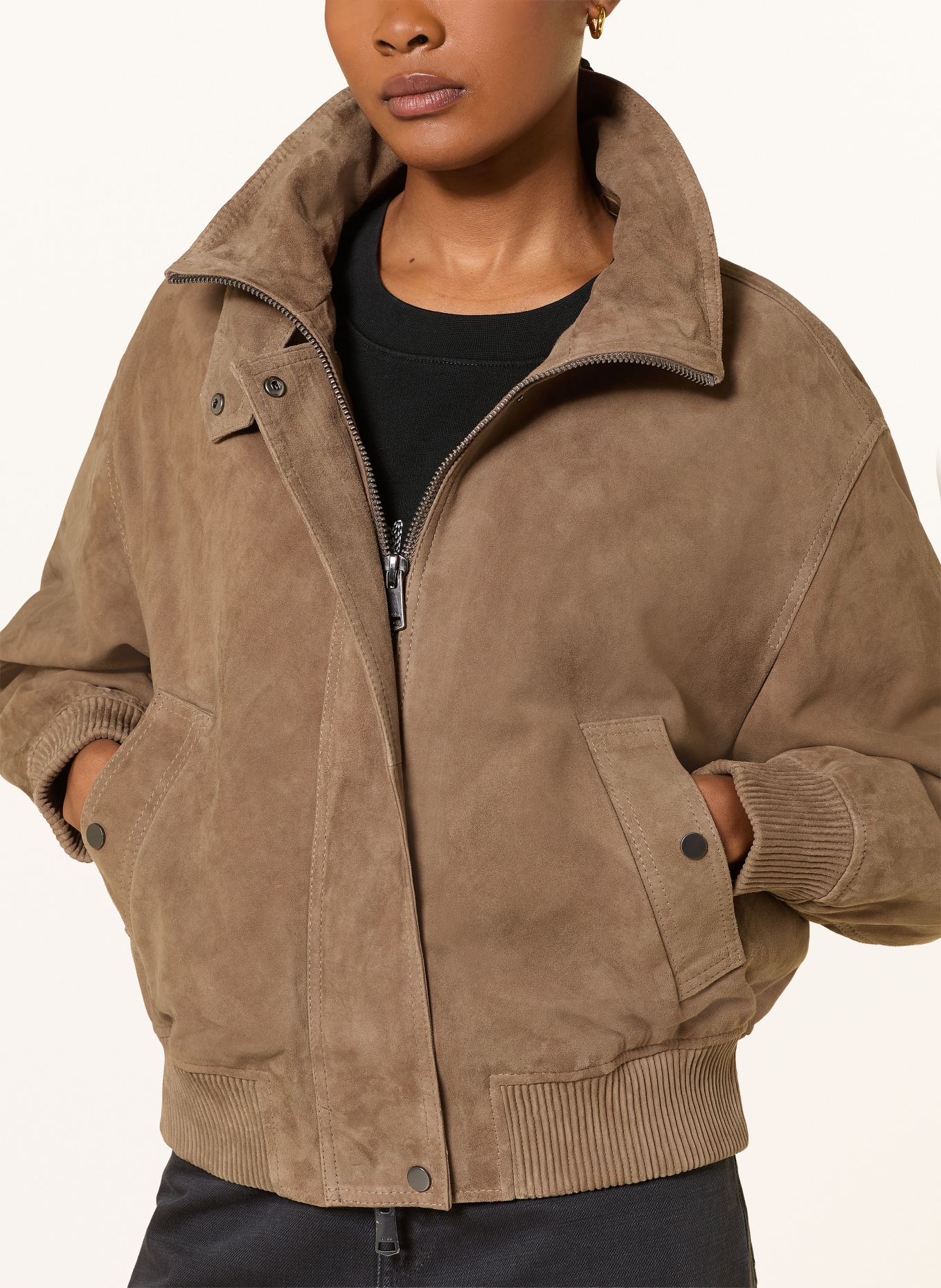 REISS CARA Leather Jacket: BROWN