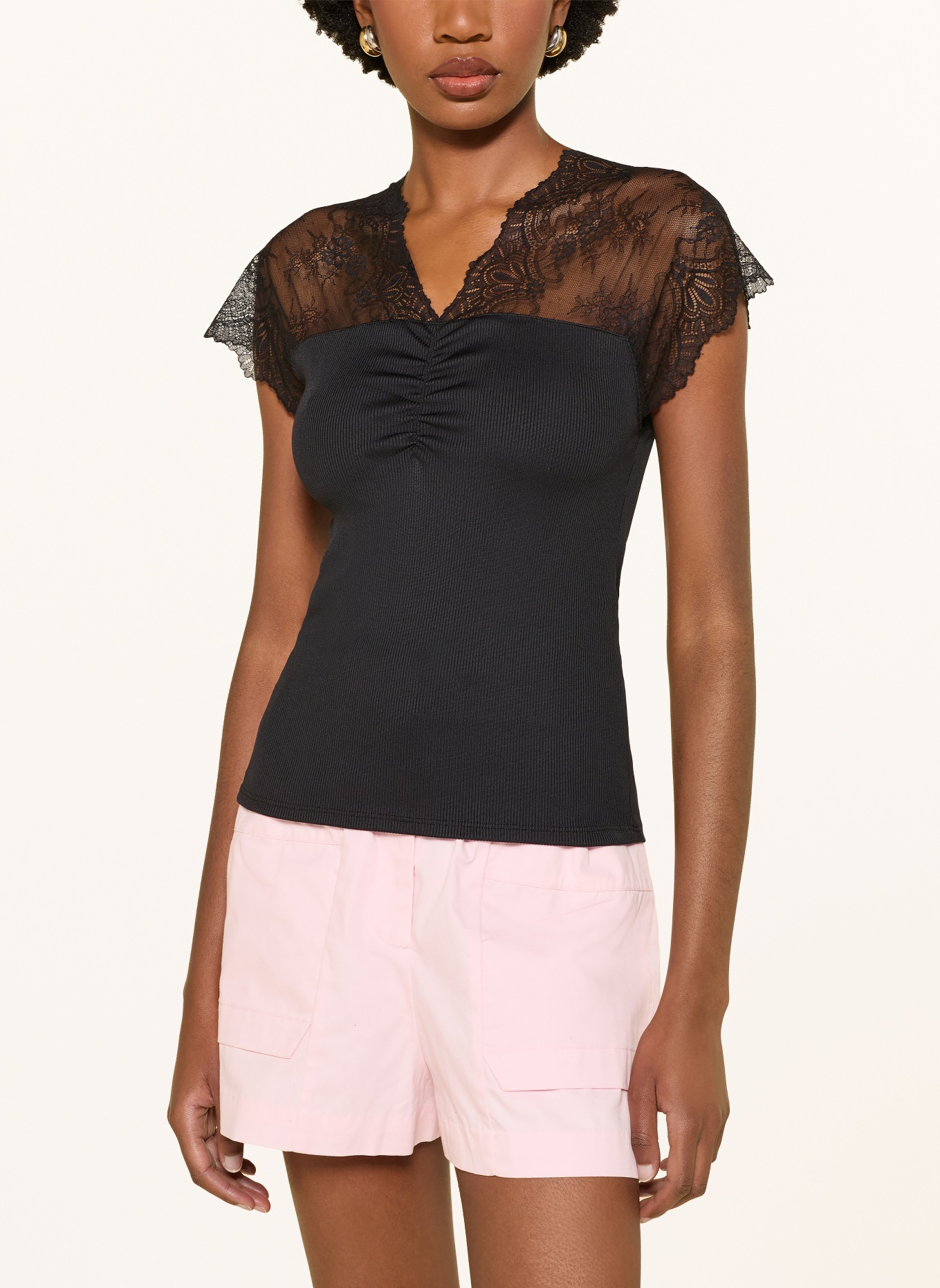maje Blusenshirt mit Spitze: SCHWARZ
