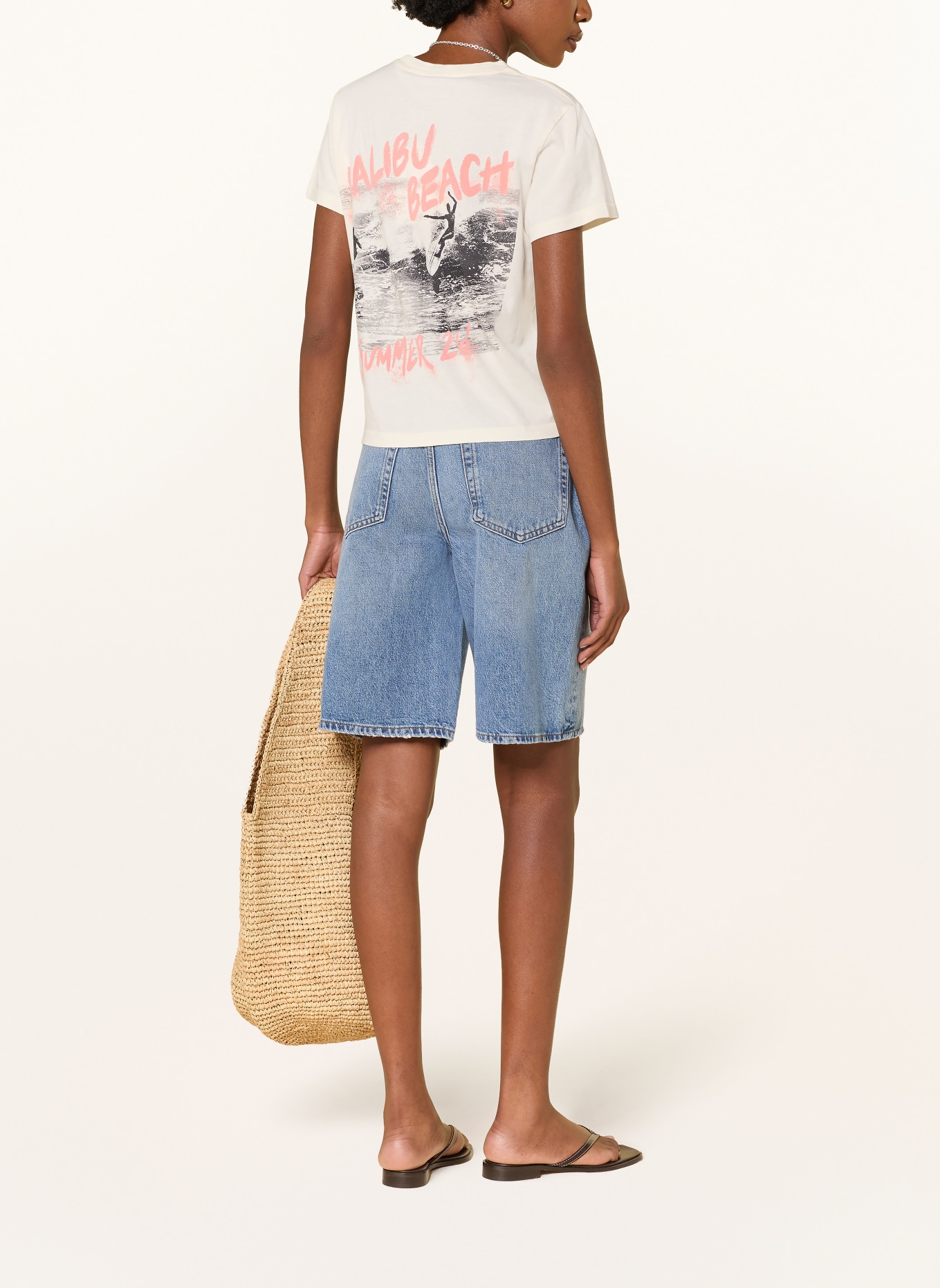ANINE BING T-shirt SHELLEY: ECRU / ORANGE / SORT