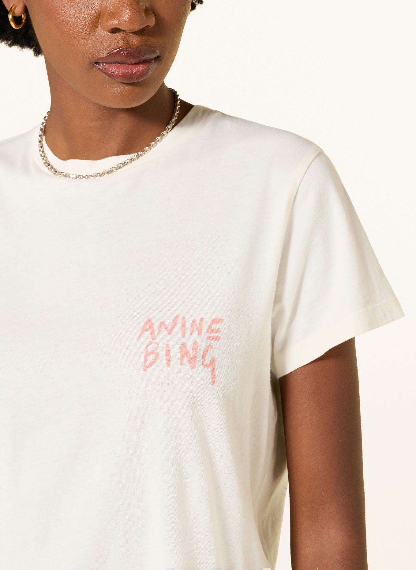 ANINE BING T-shirt SHELLEY: ECRU / ORANGE / SORT
