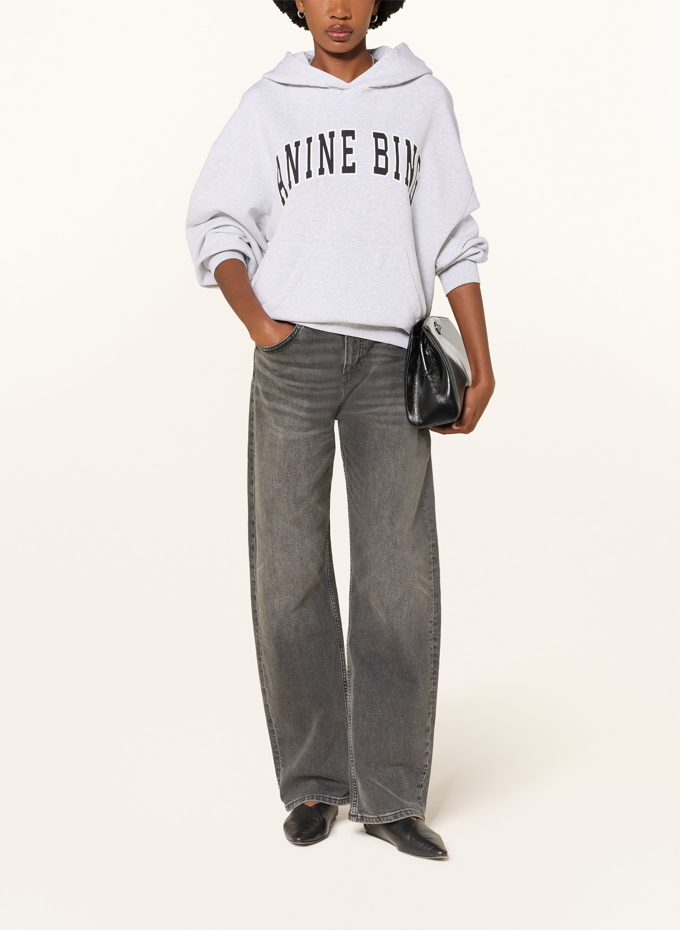 ANINE BING Hoodie HARVEY: HELLGRAU / WEISS / SCHWARZ