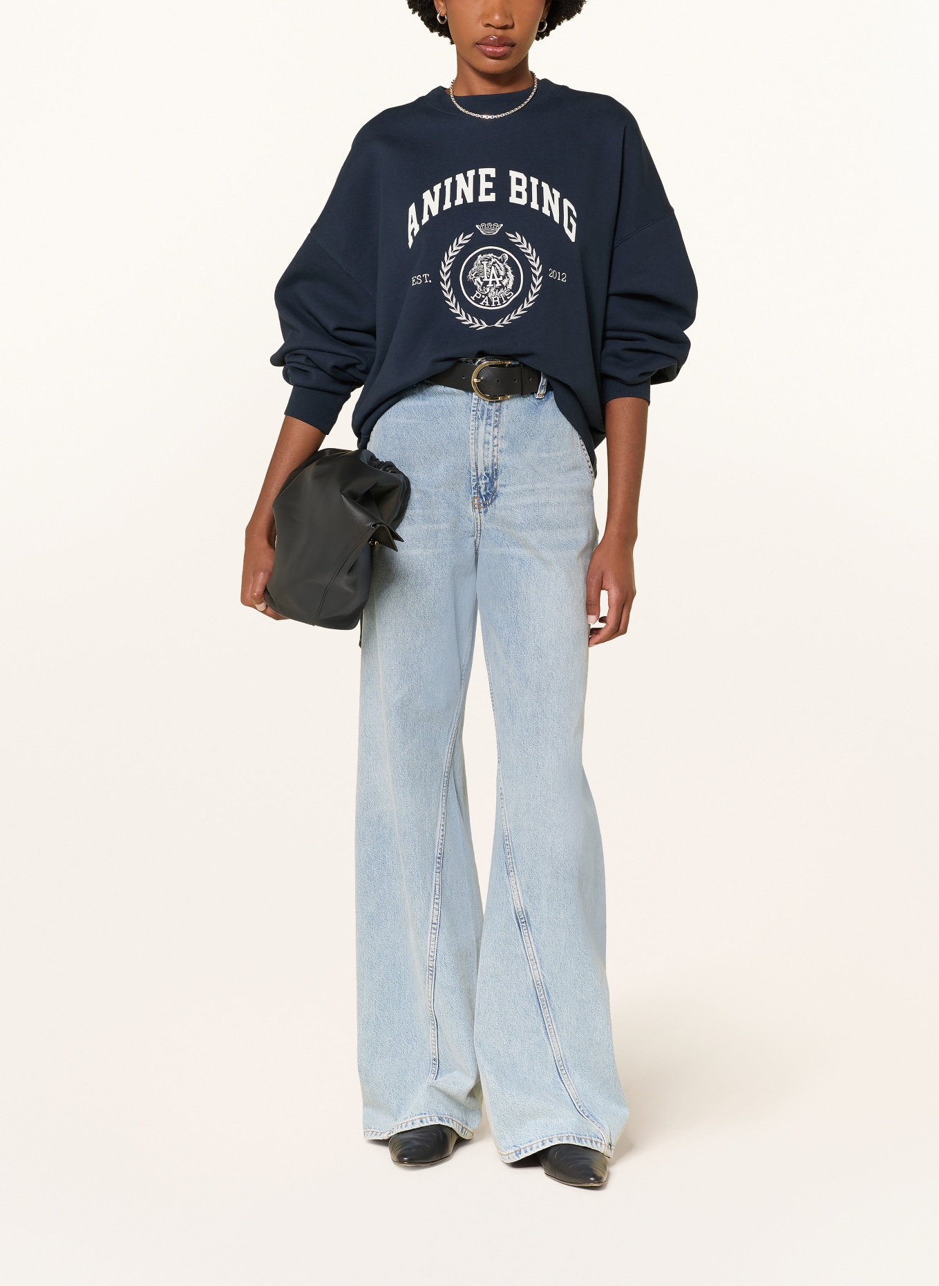 ANINE BING Sweatshirt MILES: MØRKEBLÅ / HVID