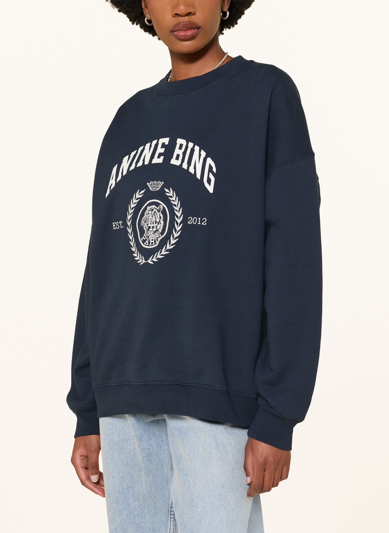 ANINE BING Sweatshirt MILES: MØRKEBLÅ / HVID
