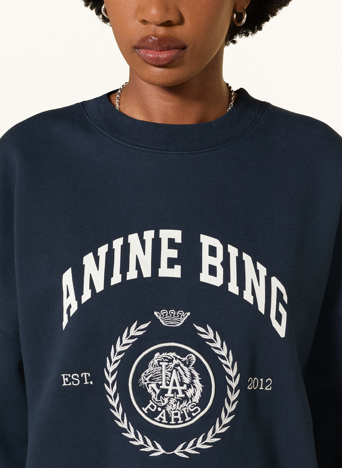 ANINE BING Sweatshirt MILES: MØRKEBLÅ / HVID