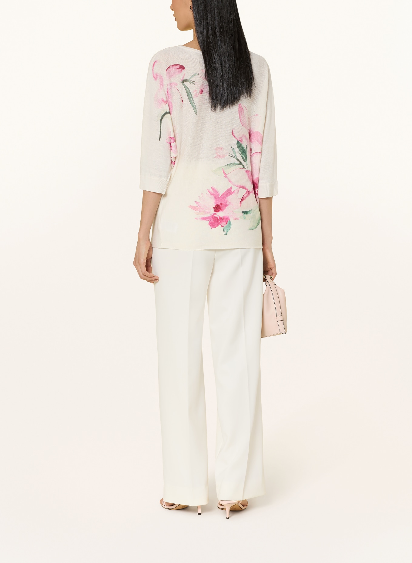 Phase Eight LORELEI Sweater with 3/4 Sleeves: ECRU / PINK / GREEN