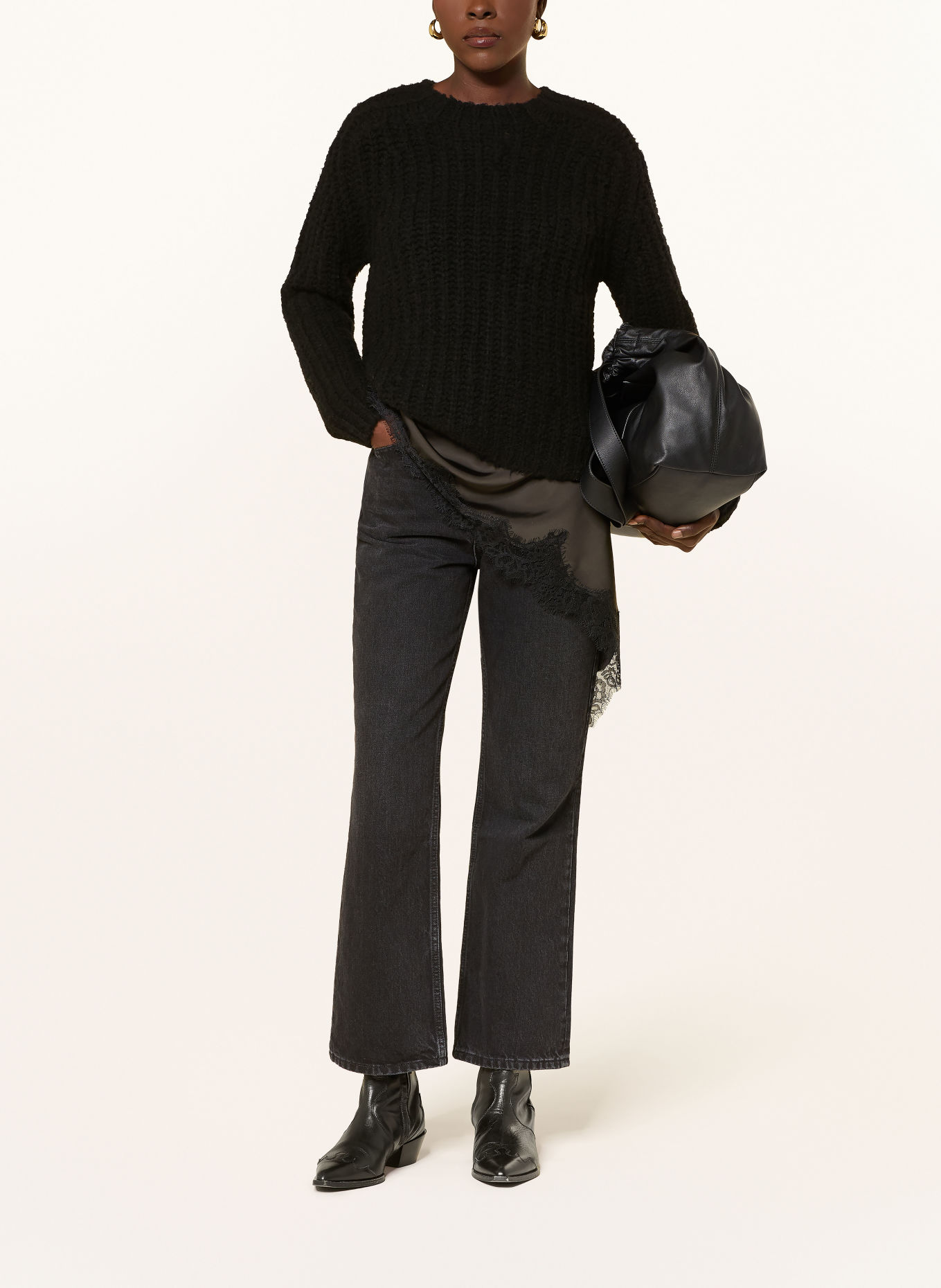 MRS & HUGS Pull en laine mérinos: NOIR
