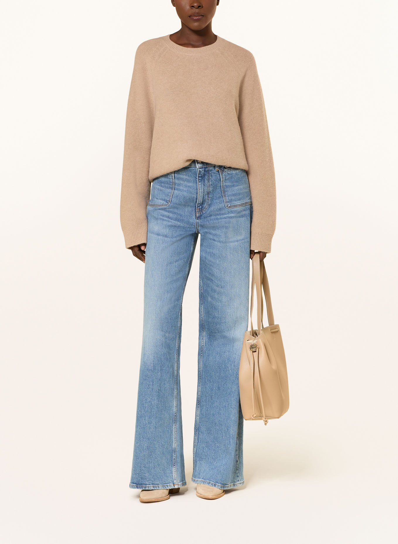 MRS & HUGS Pull oversize en cachemire: BEIGE