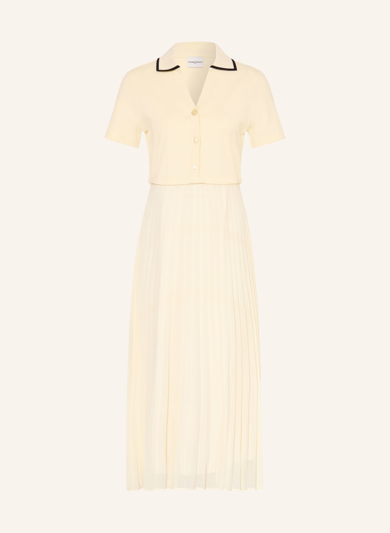 CLAUDIE PIERLOT Kleid im Materialmix mit Plissees: HELLGELB / SCHWARZ