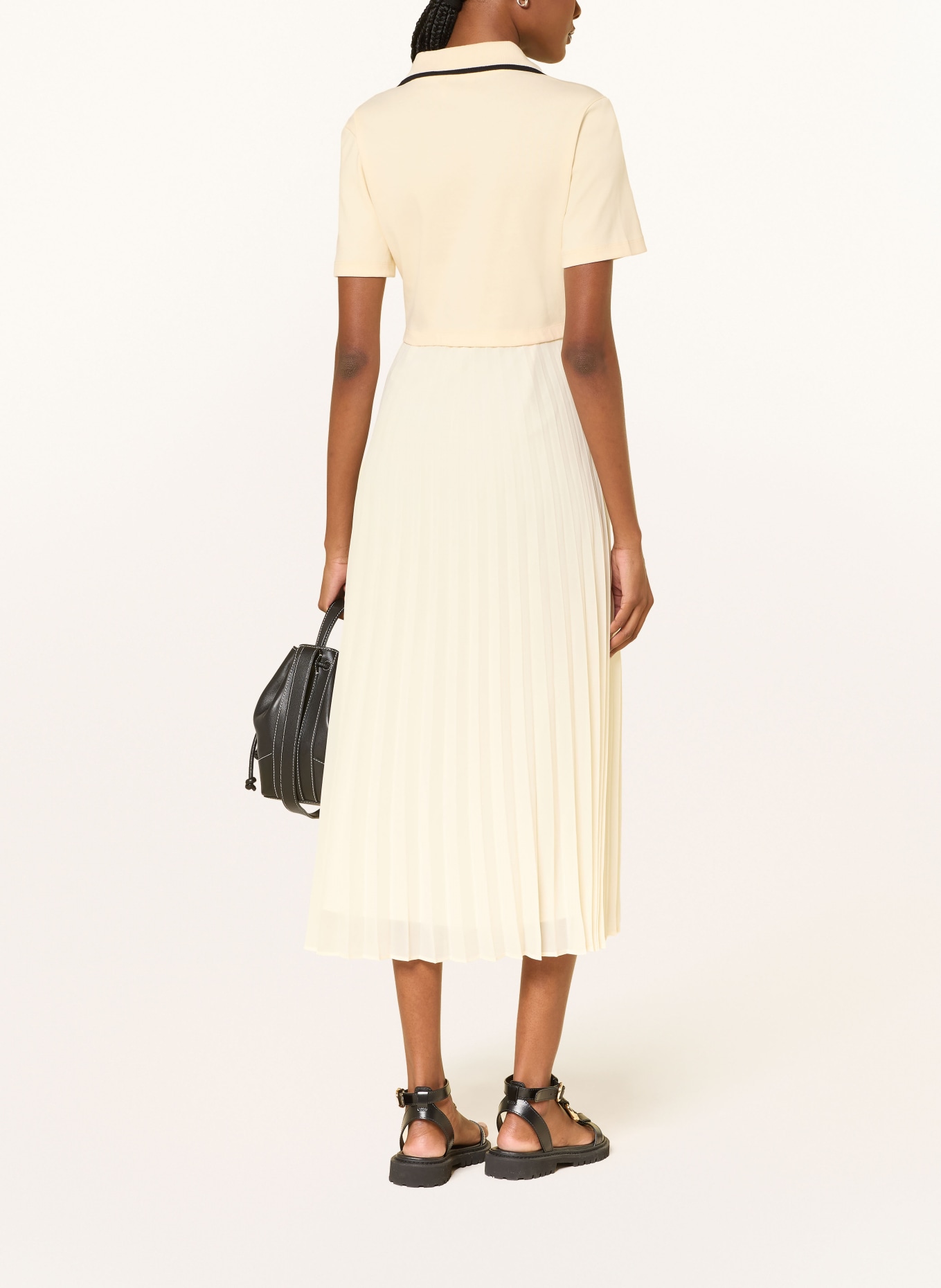 CLAUDIE PIERLOT Kleid im Materialmix mit Plissees: HELLGELB / SCHWARZ