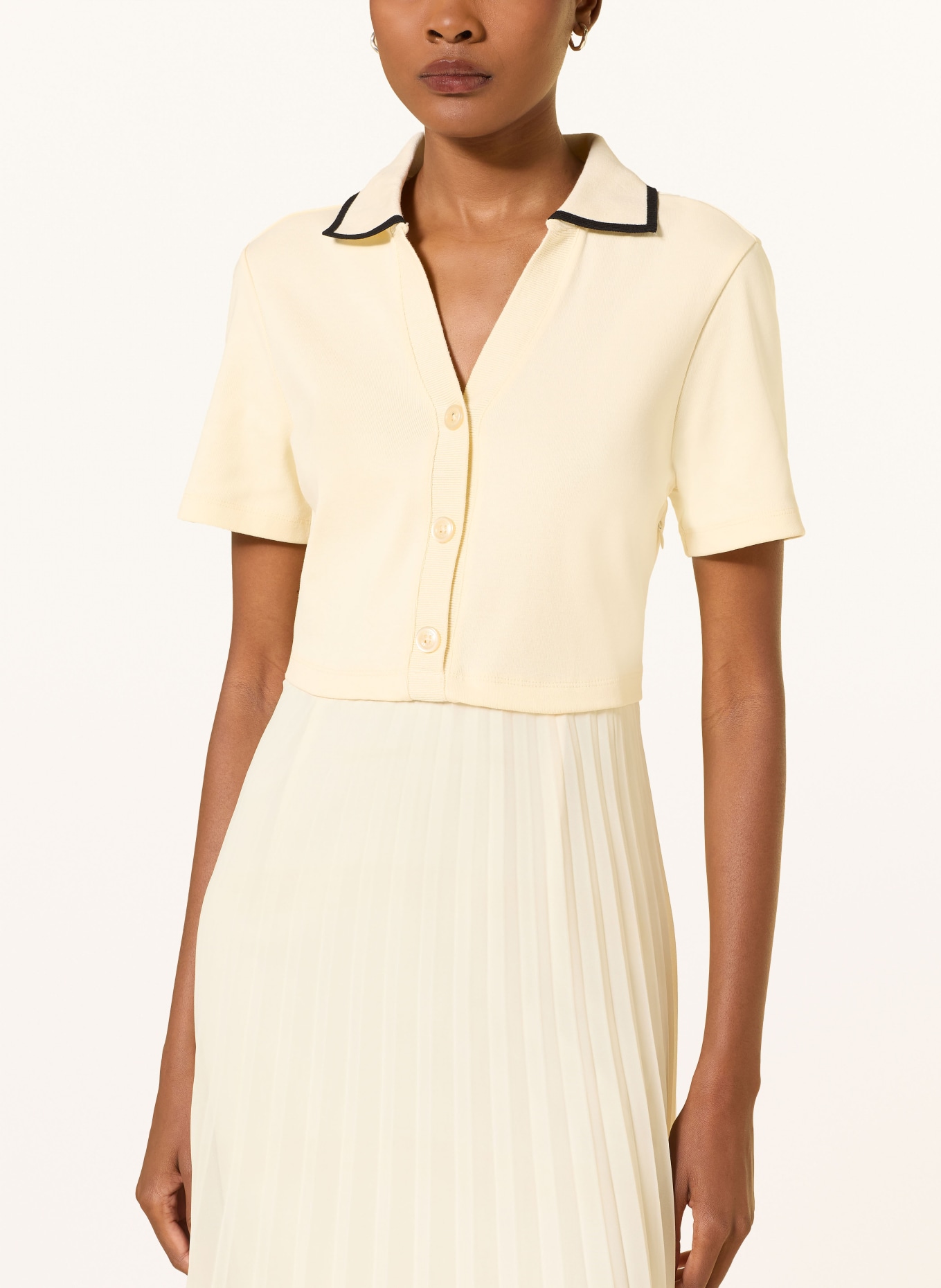 CLAUDIE PIERLOT Kleid im Materialmix mit Plissees: HELLGELB / SCHWARZ