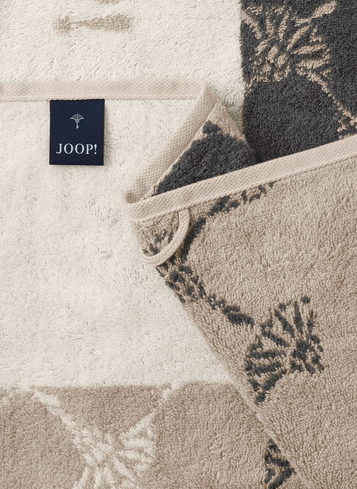 JOOP! Douchehanddoek: CRÈME / TAUPE