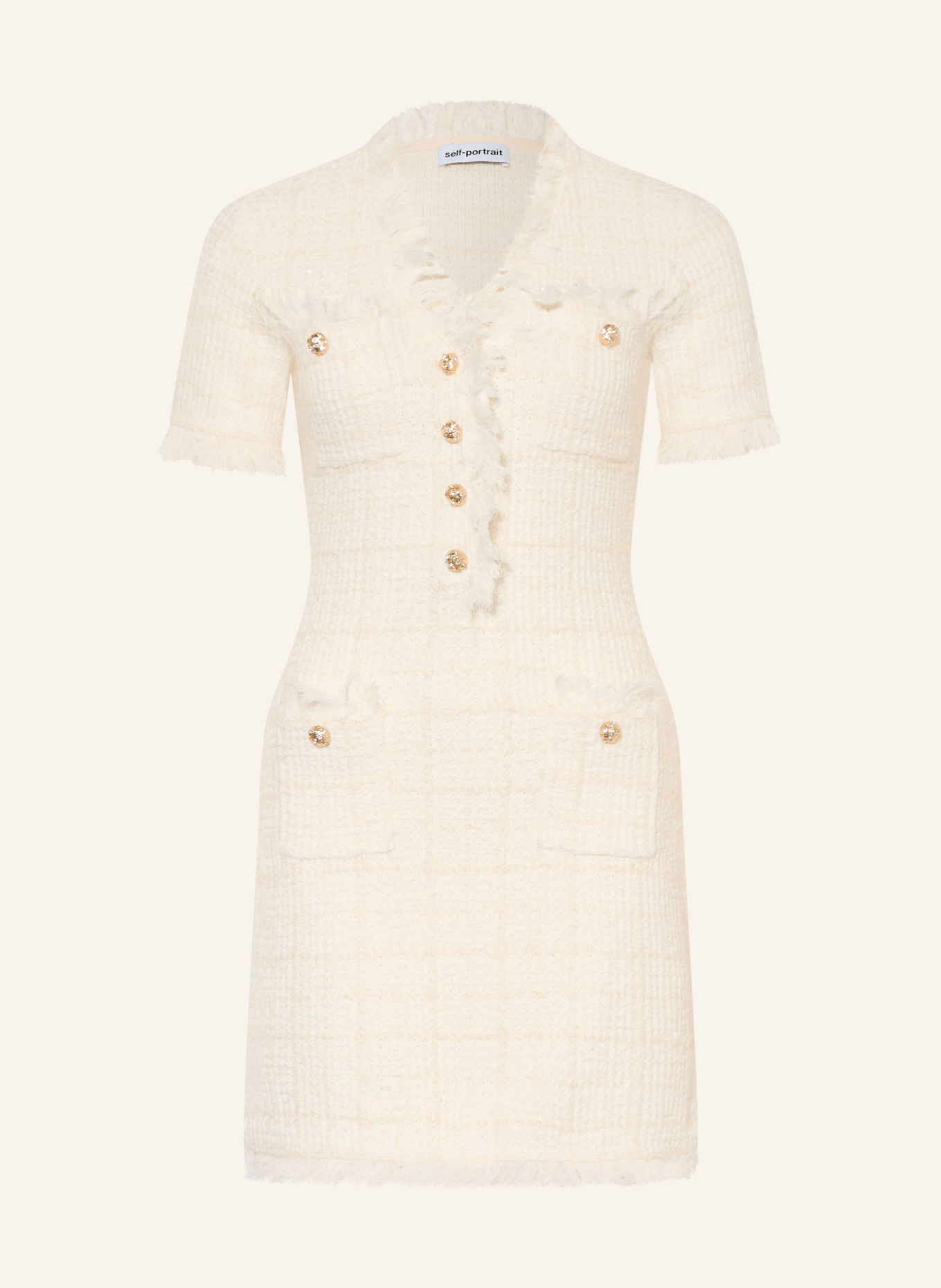 self-portrait Tweed dress with sequins and rhinestones: CREAM / GOLD