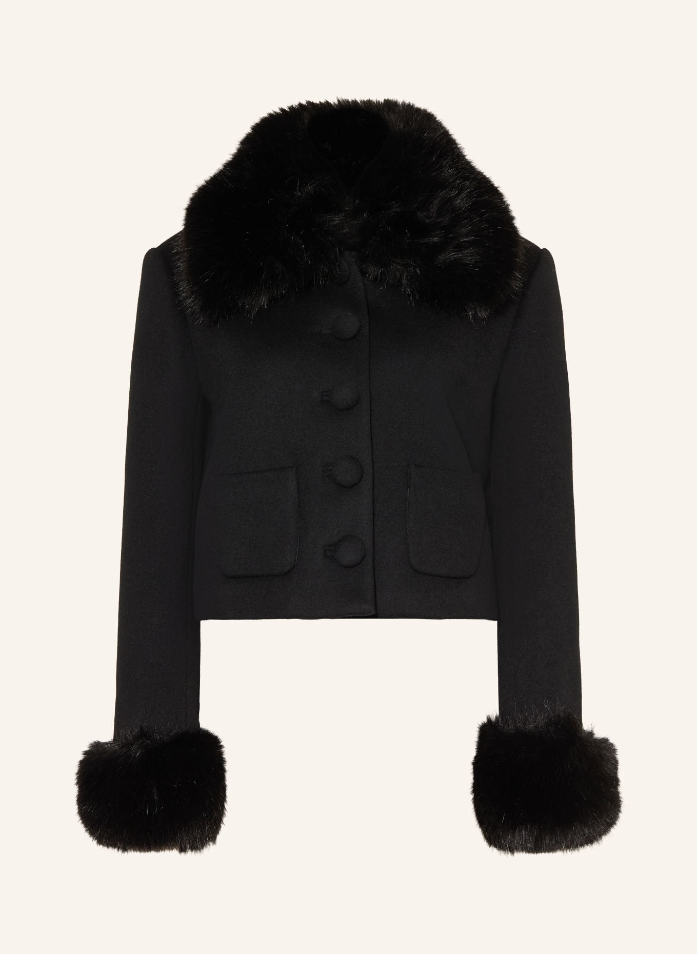 self-portrait Boxy jacket with removable faux fur: BLACK