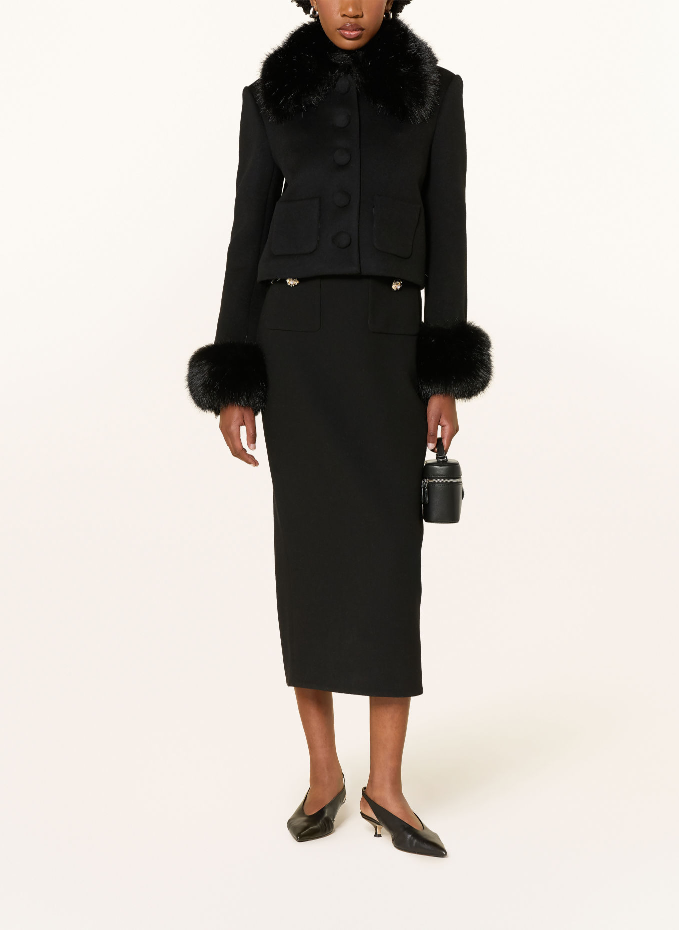 self-portrait Boxy jacket with removable faux fur: BLACK