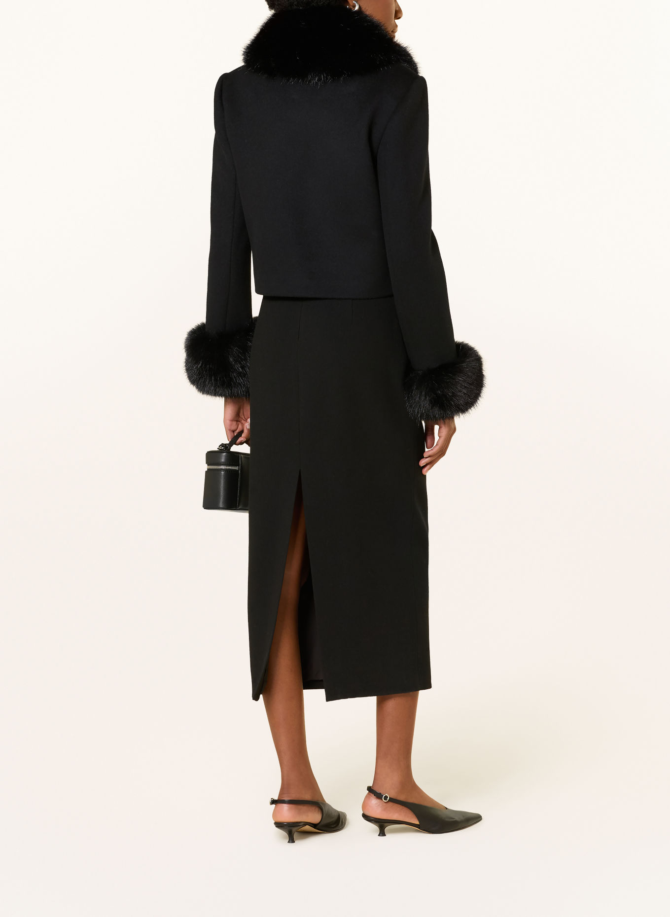 self-portrait Boxy jacket with removable faux fur: BLACK