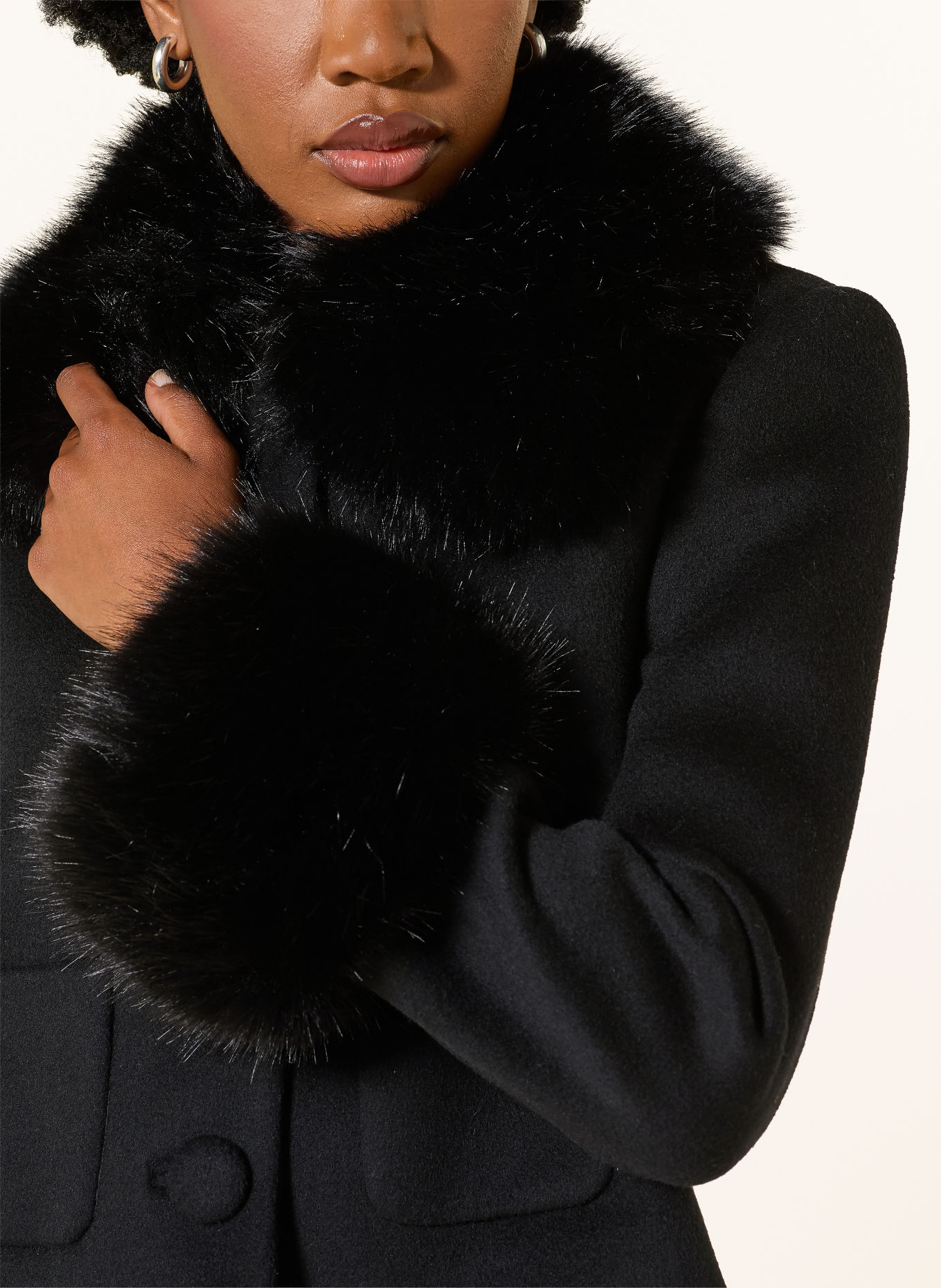 self-portrait Boxy jacket with removable faux fur: BLACK
