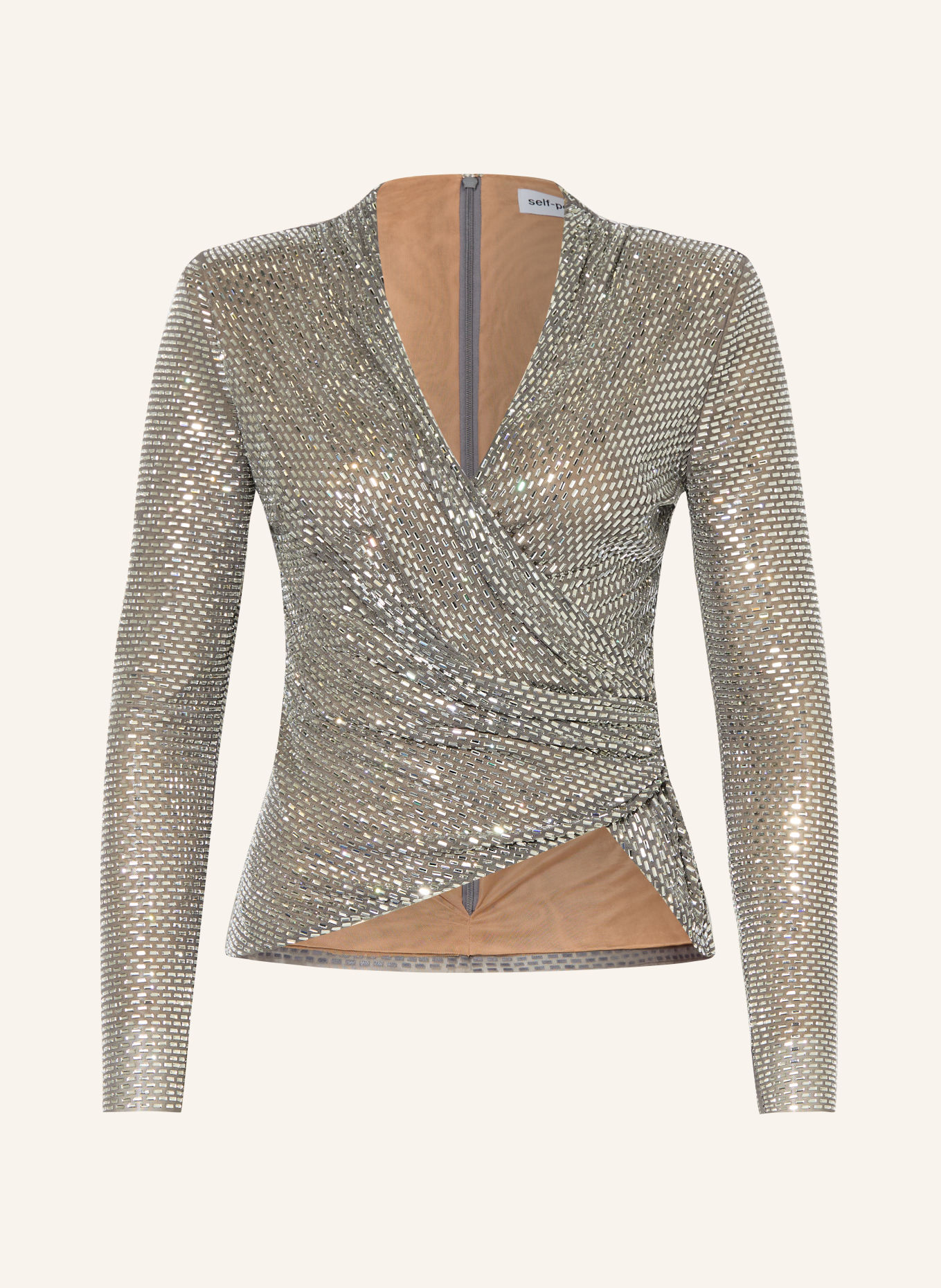 self-portrait Mesh top with rhinestones: SILVER