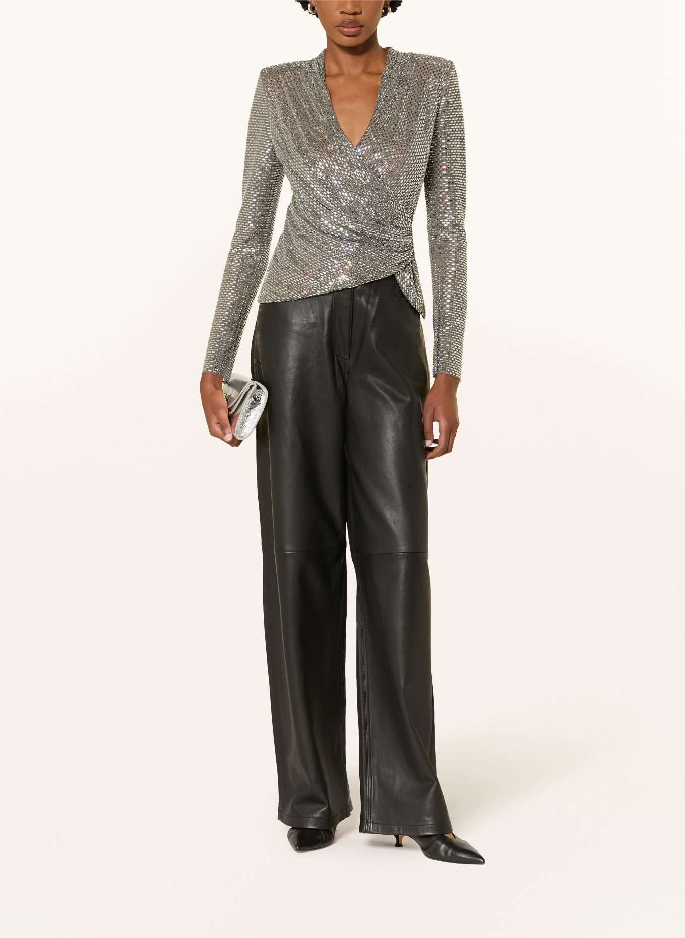 self-portrait Mesh top with rhinestones: SILVER