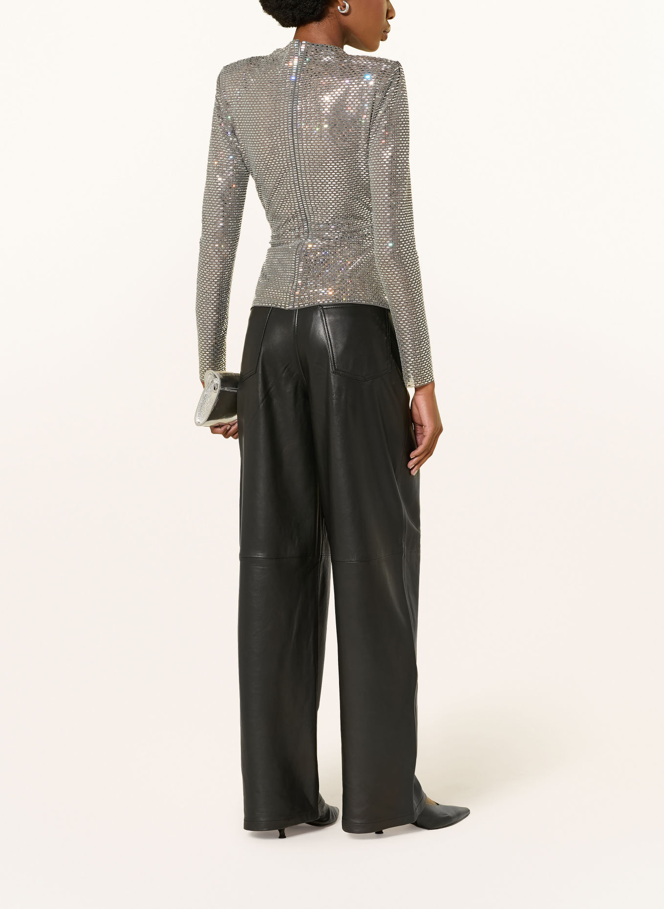 self-portrait Mesh top with rhinestones: SILVER