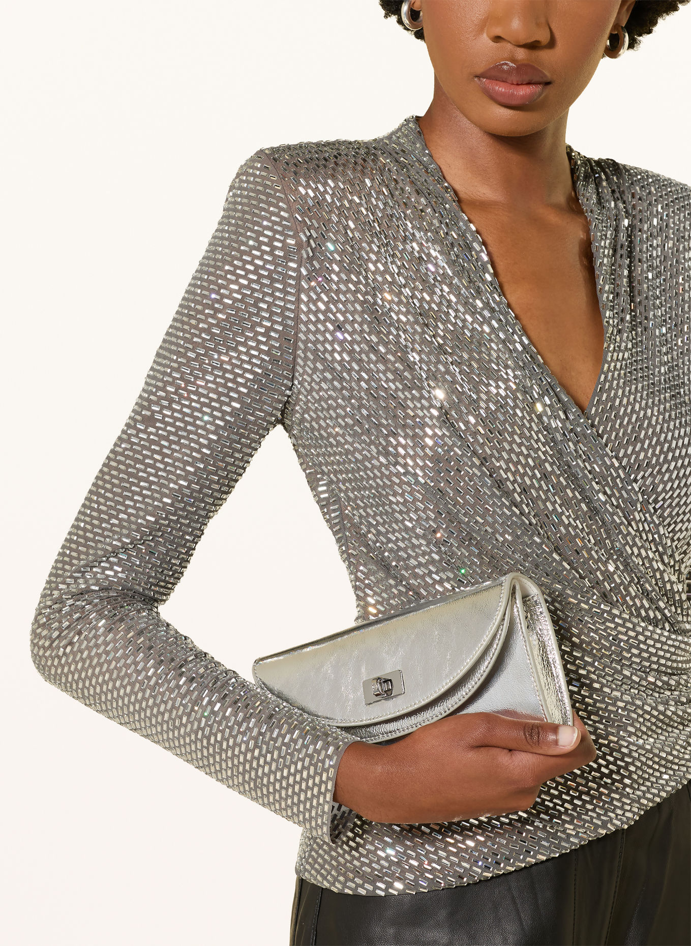 self-portrait Mesh top with rhinestones: SILVER