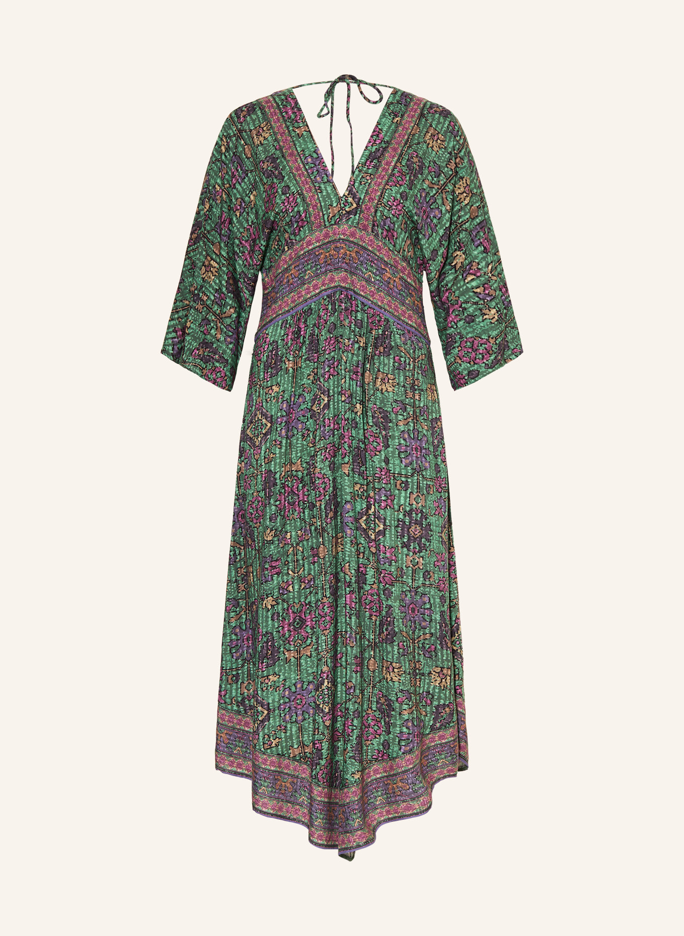ba&sh Kleid PIPA mit 3/4-Arm: GRÜN / HELLBRAUN / LILA