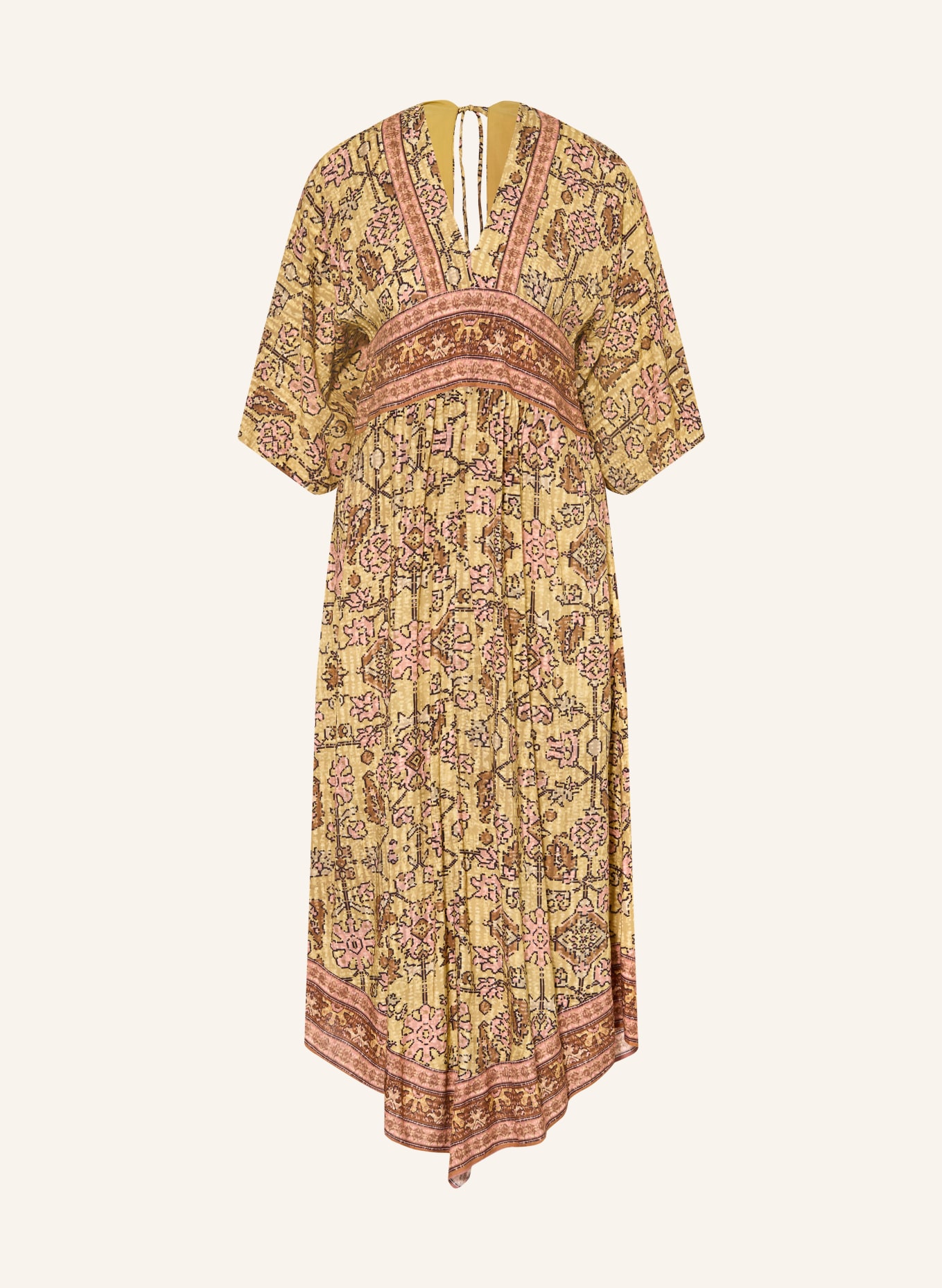 ba&sh Rochie PIPA cu mâneci 3/4: GALBEN / MARO / ROZ