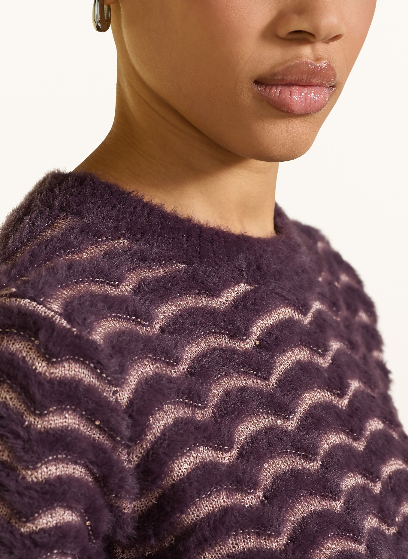 Rich & Royal Strickshirt mit Pailletten: DUNKELLILA / ROSÉGOLD