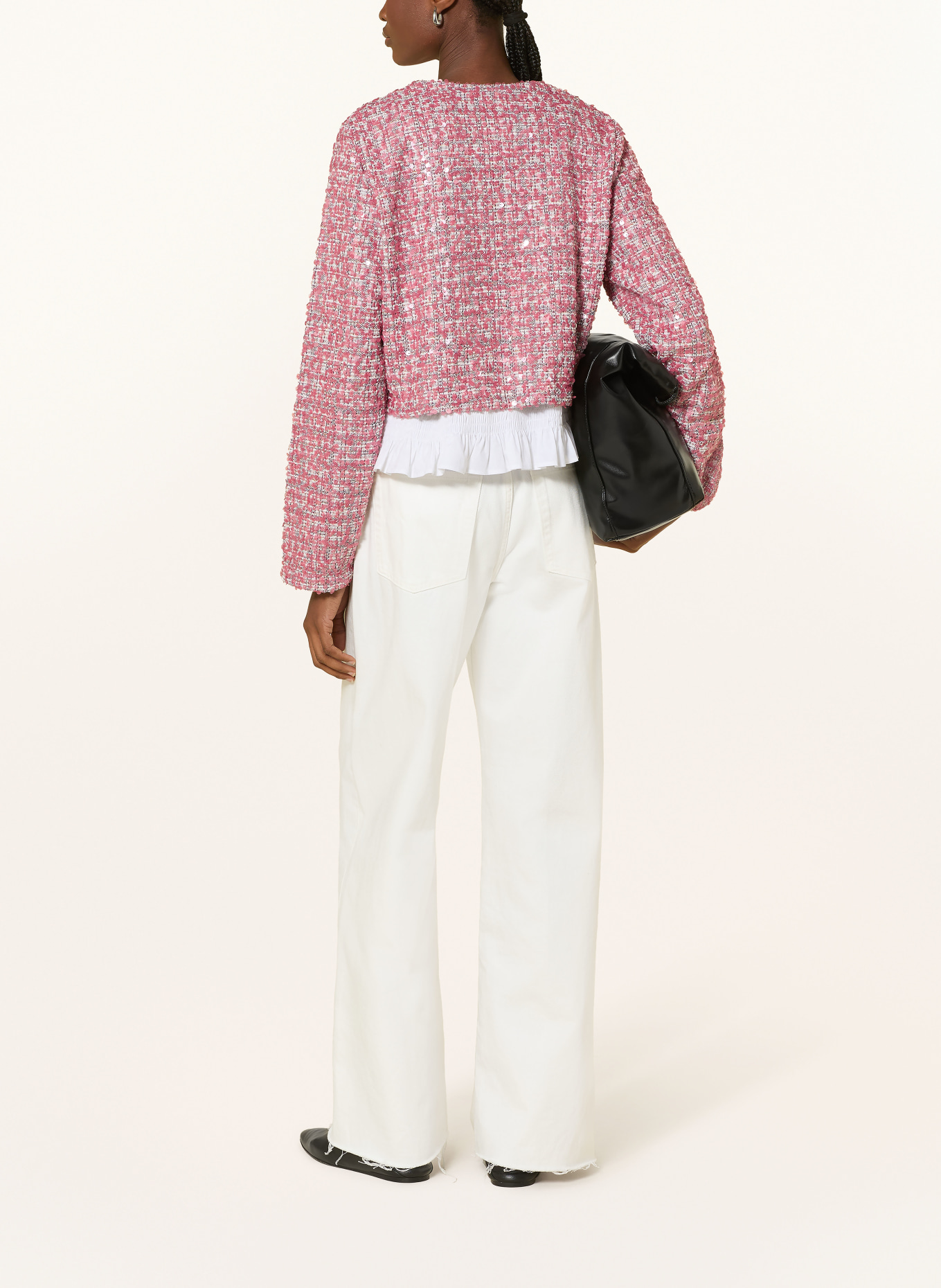 Rich & Royal Tweed blazer with sequins and ruffles: LIGHT RED / DARK RED / WHITE