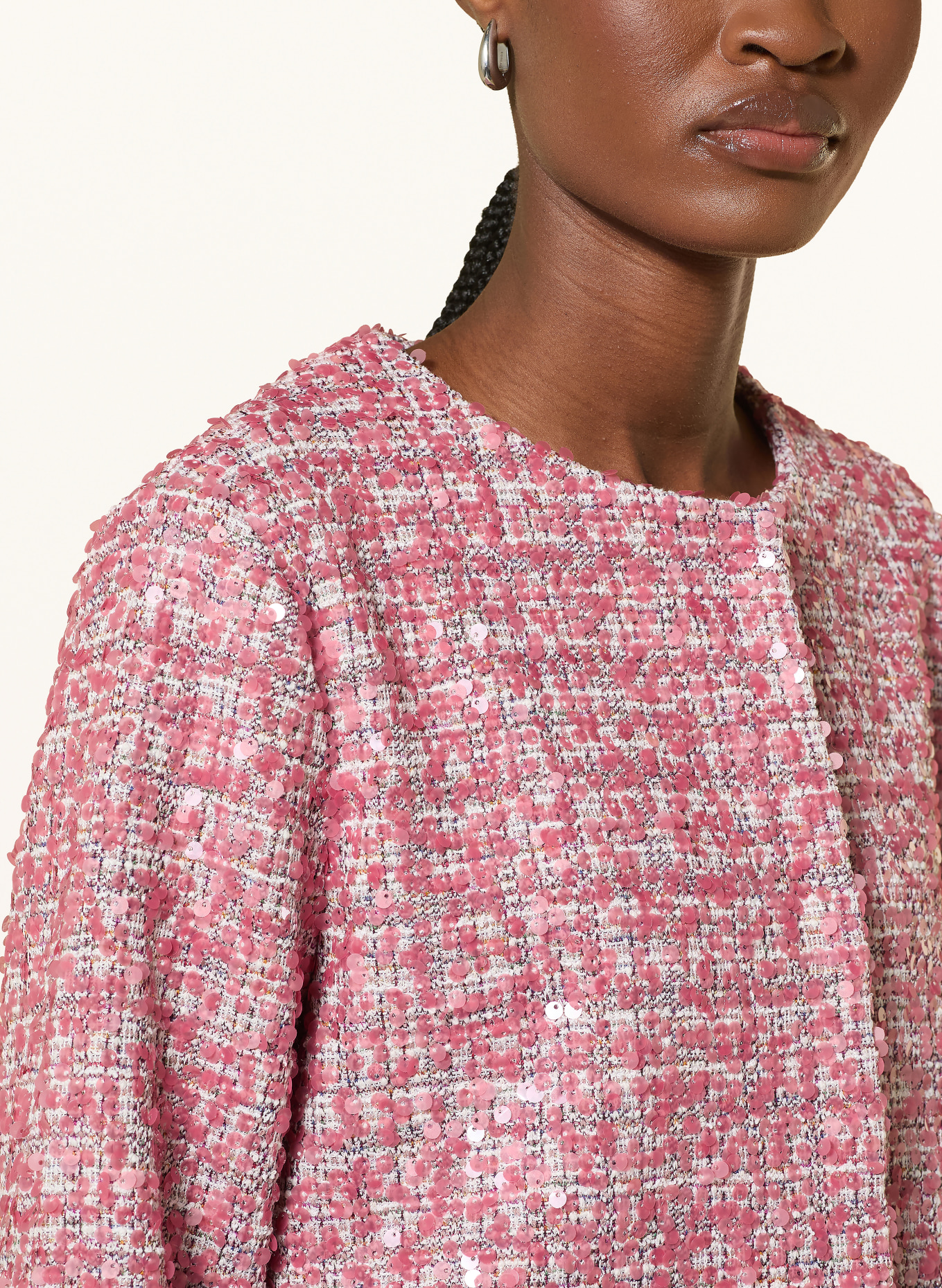 Rich & Royal Tweed blazer with sequins and ruffles: LIGHT RED / DARK RED / WHITE
