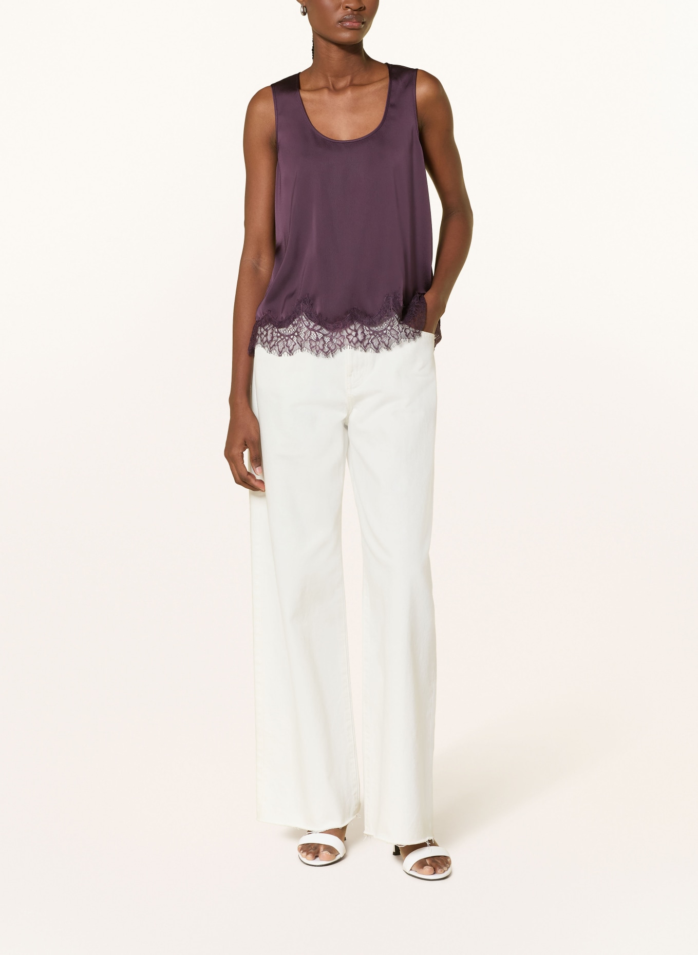 Rich & Royal Satin top with lace: DARK PURPLE